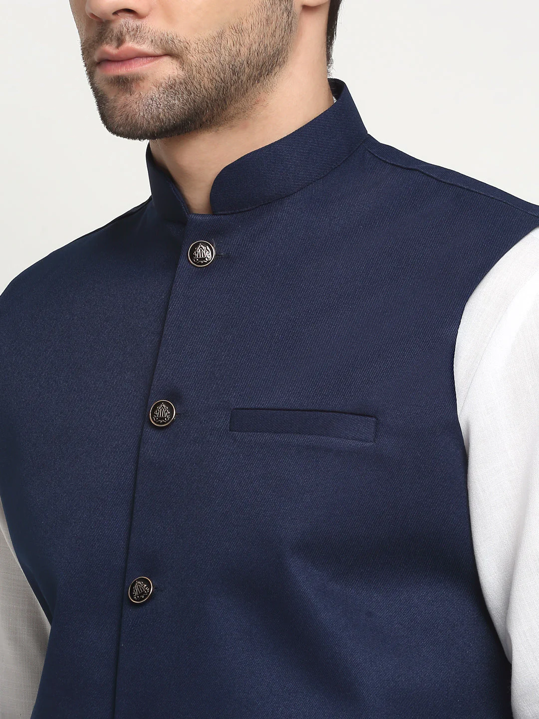 KRAFT INDIA Men's Cotton Solid White Kurta Churidar With Twill Nehru Jacket Set - Image 31