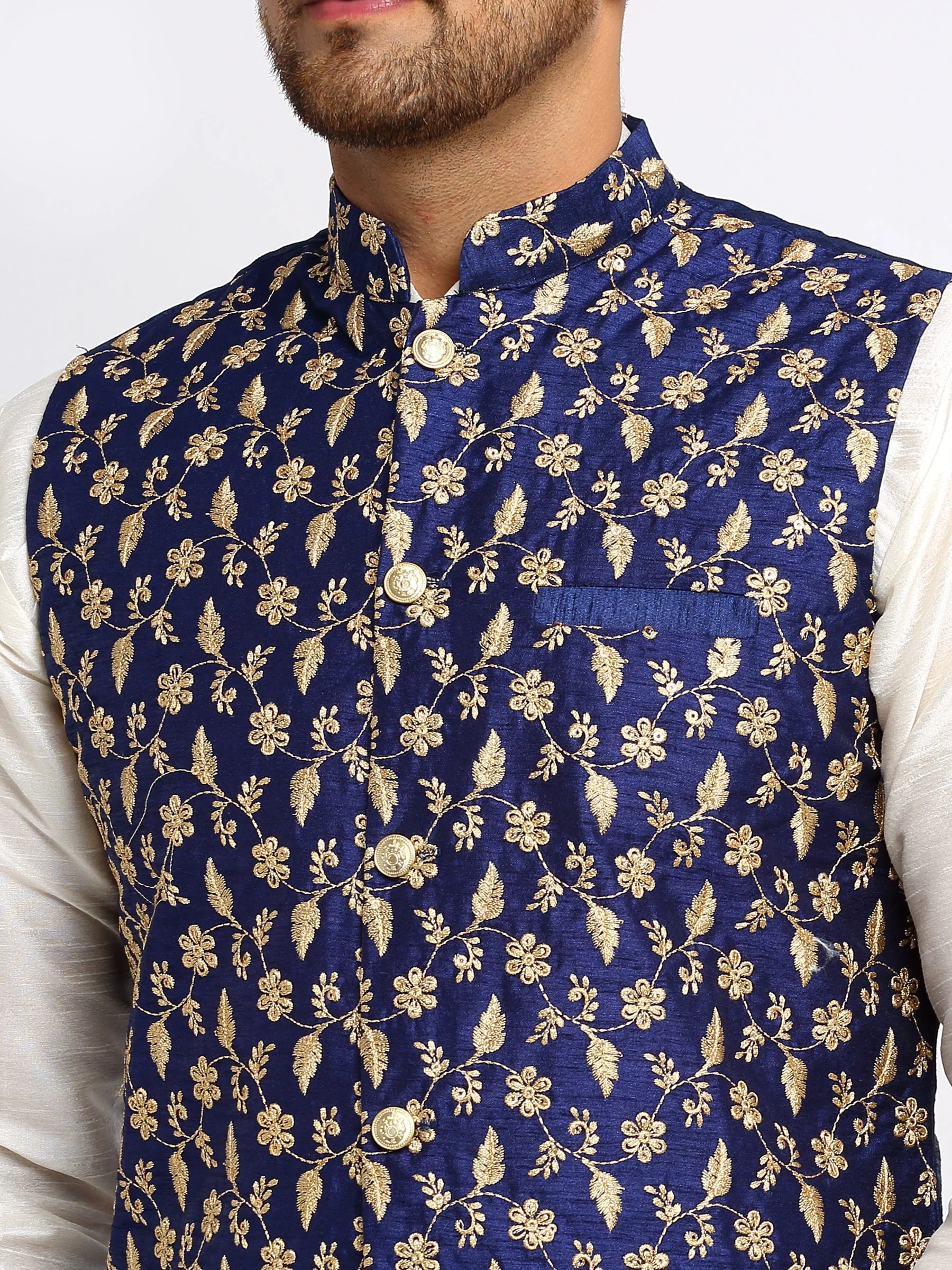 KRAFT INDIA Mens Cream Kurta and churidar with embroided Zari Nehru jacket - Image 18