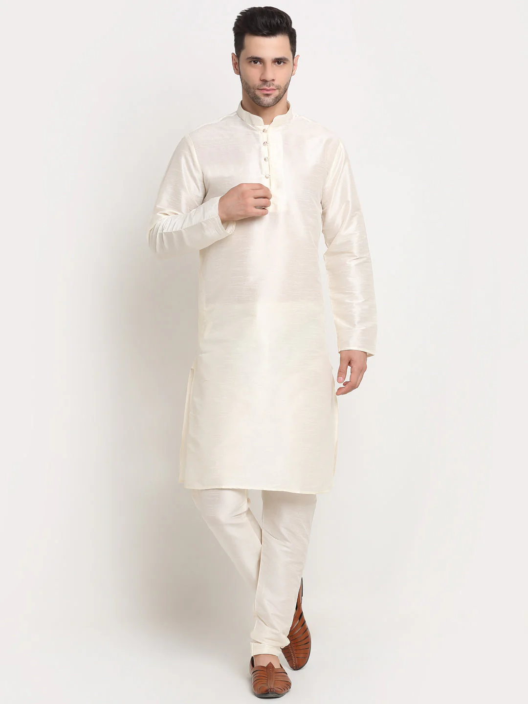 KRAFT INDIA Mens Cream Silk Blend Kurta and churidar with Paisley Nehru jacket - Image 22