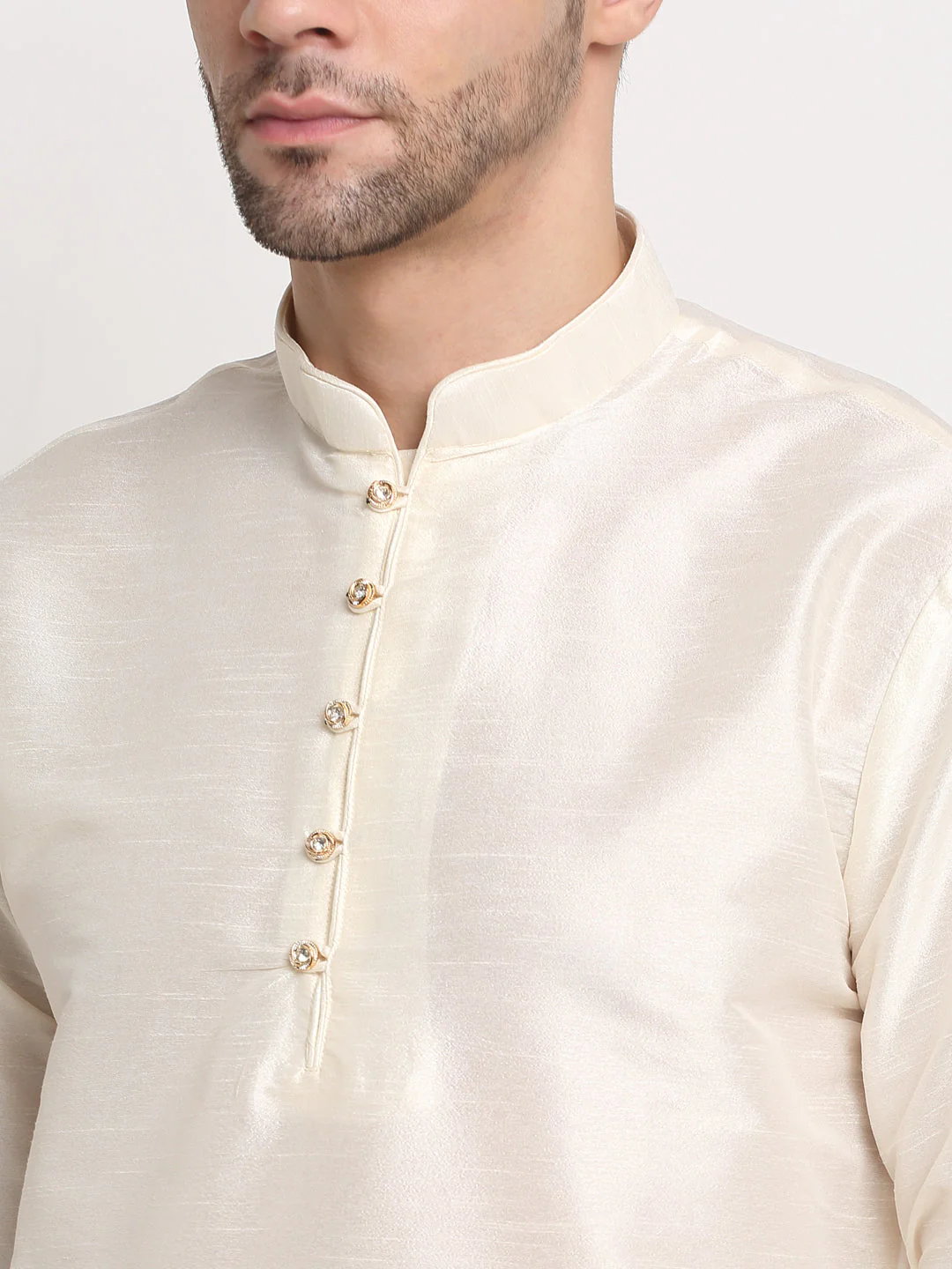KRAFT INDIA Mens Cream Silk Blend Kurta and churidar with Paisley Nehru jacket - Image 31