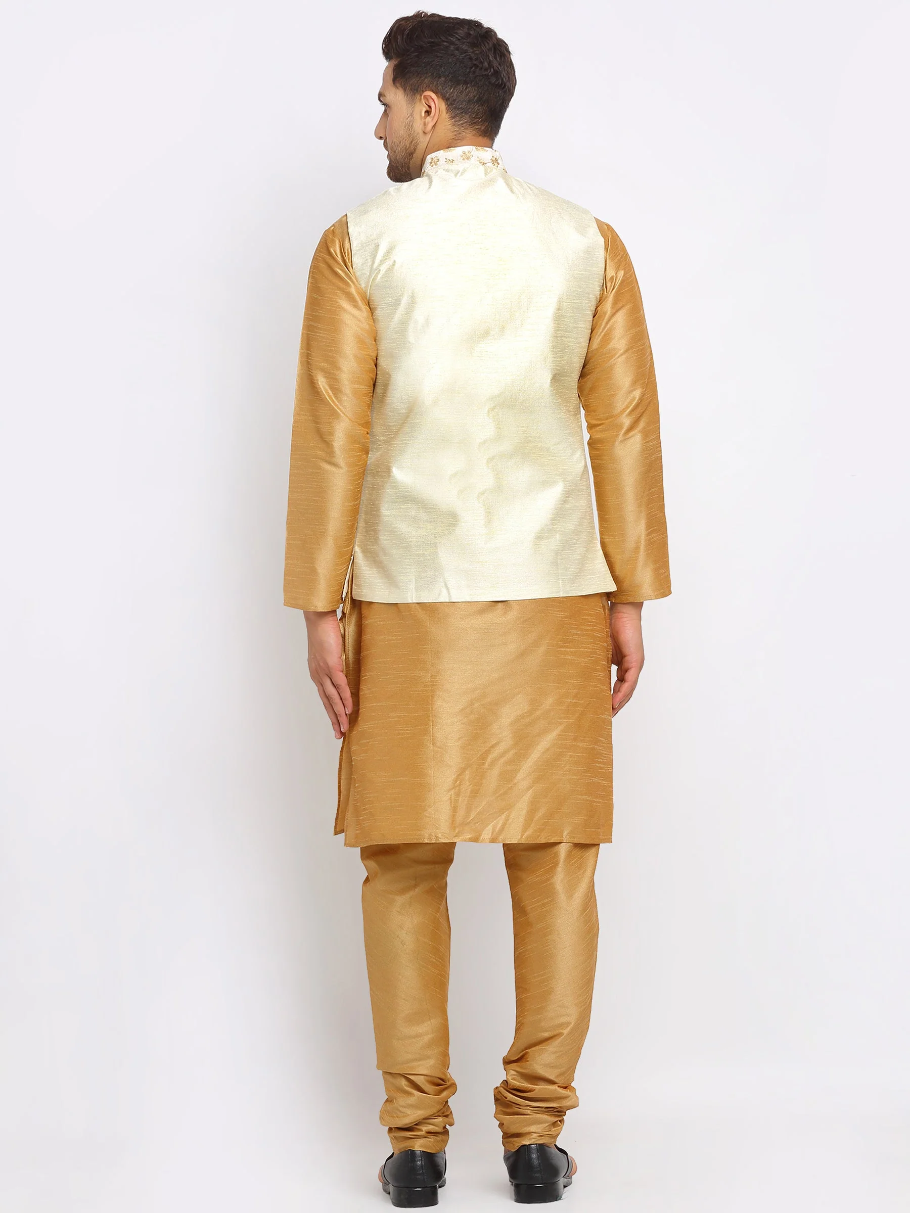 KRAFT INDIA Mens Gold Kurta and churidar with embroided Zari Nehru jacket - Image 16