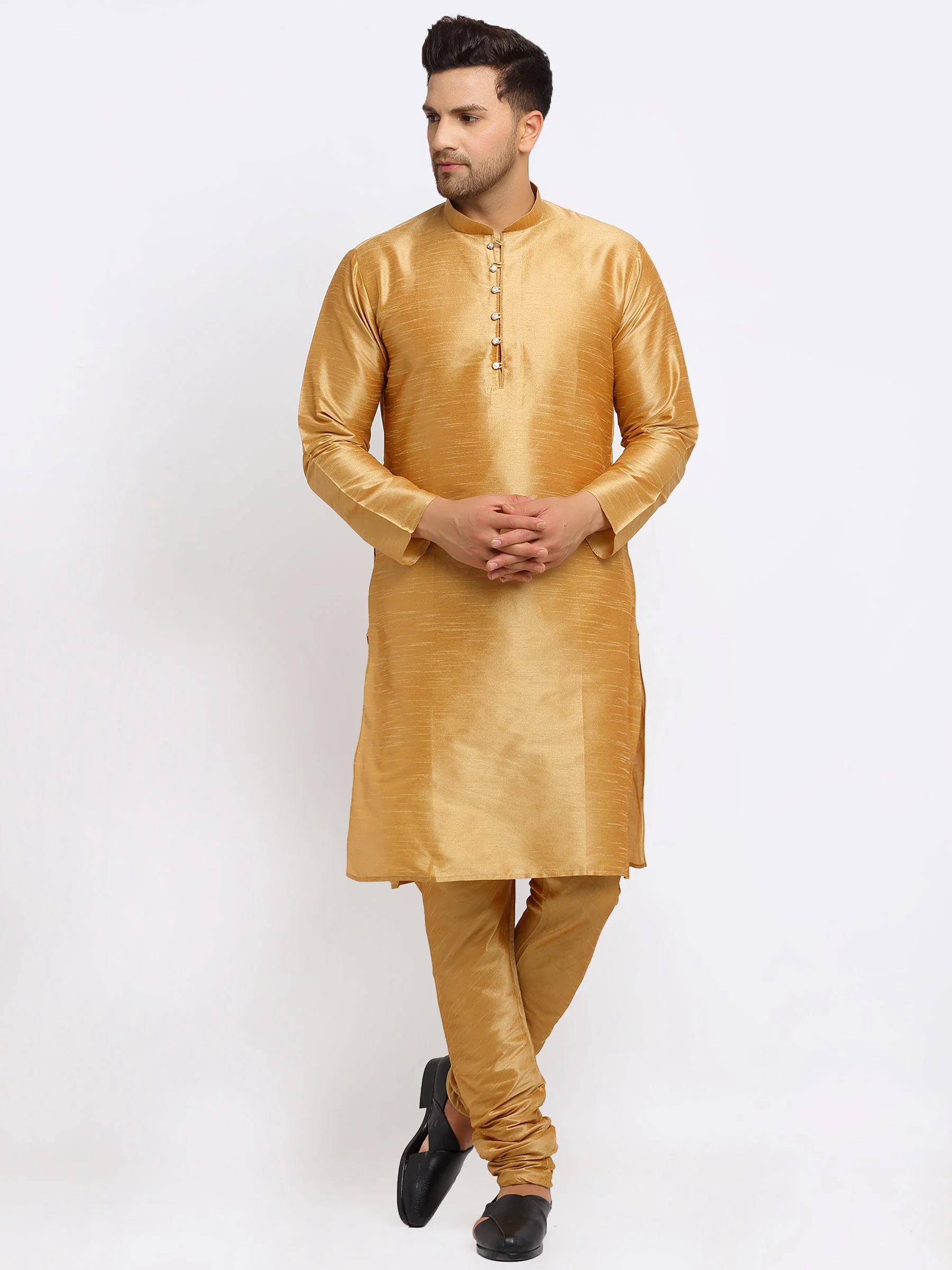 KRAFT INDIA Mens Gold Kurta and churidar with embroided Zari Nehru jacket - Image 19
