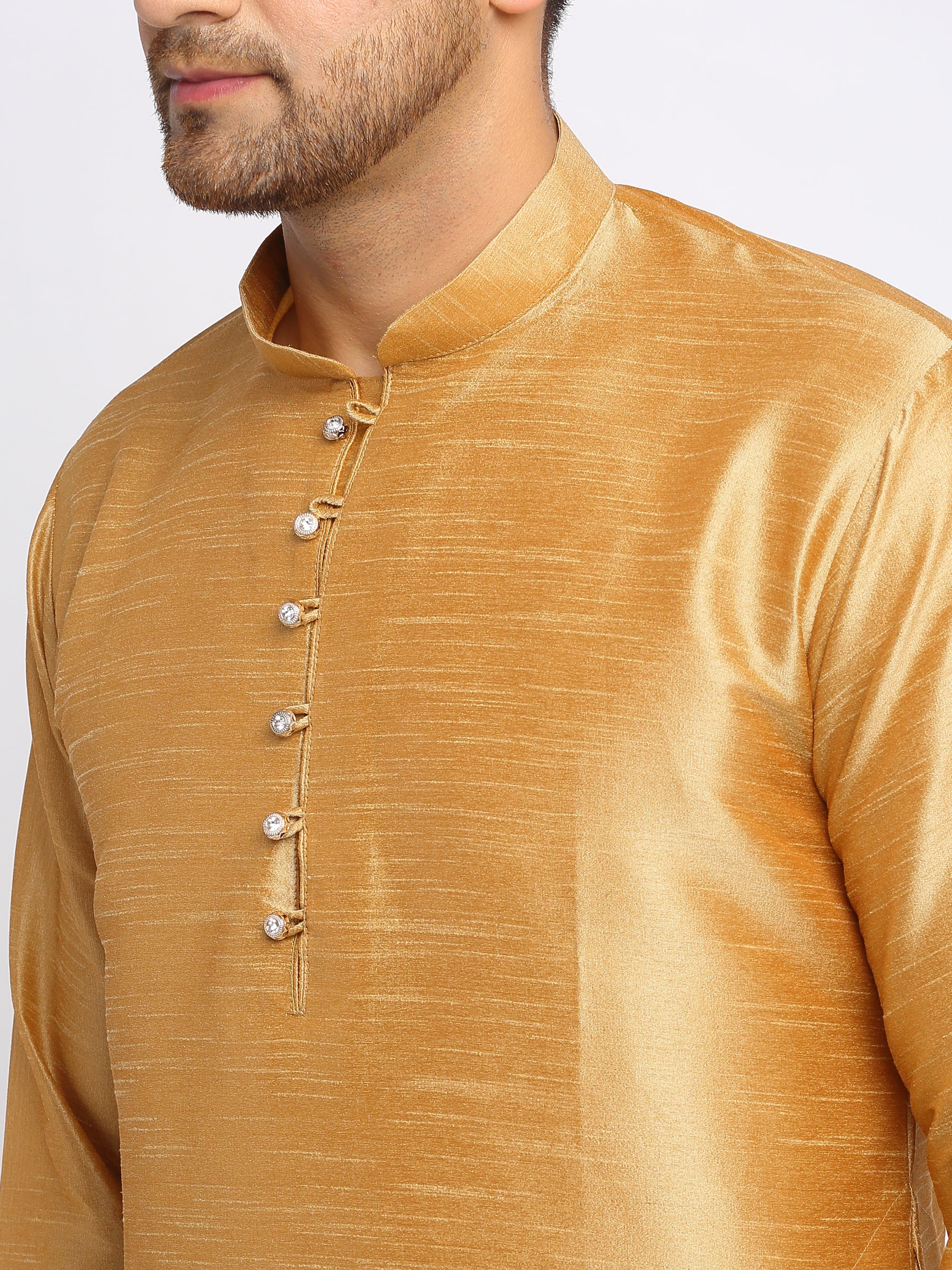KRAFT INDIA Mens Gold Kurta and churidar with embroided Zari Nehru jacket - Image 6