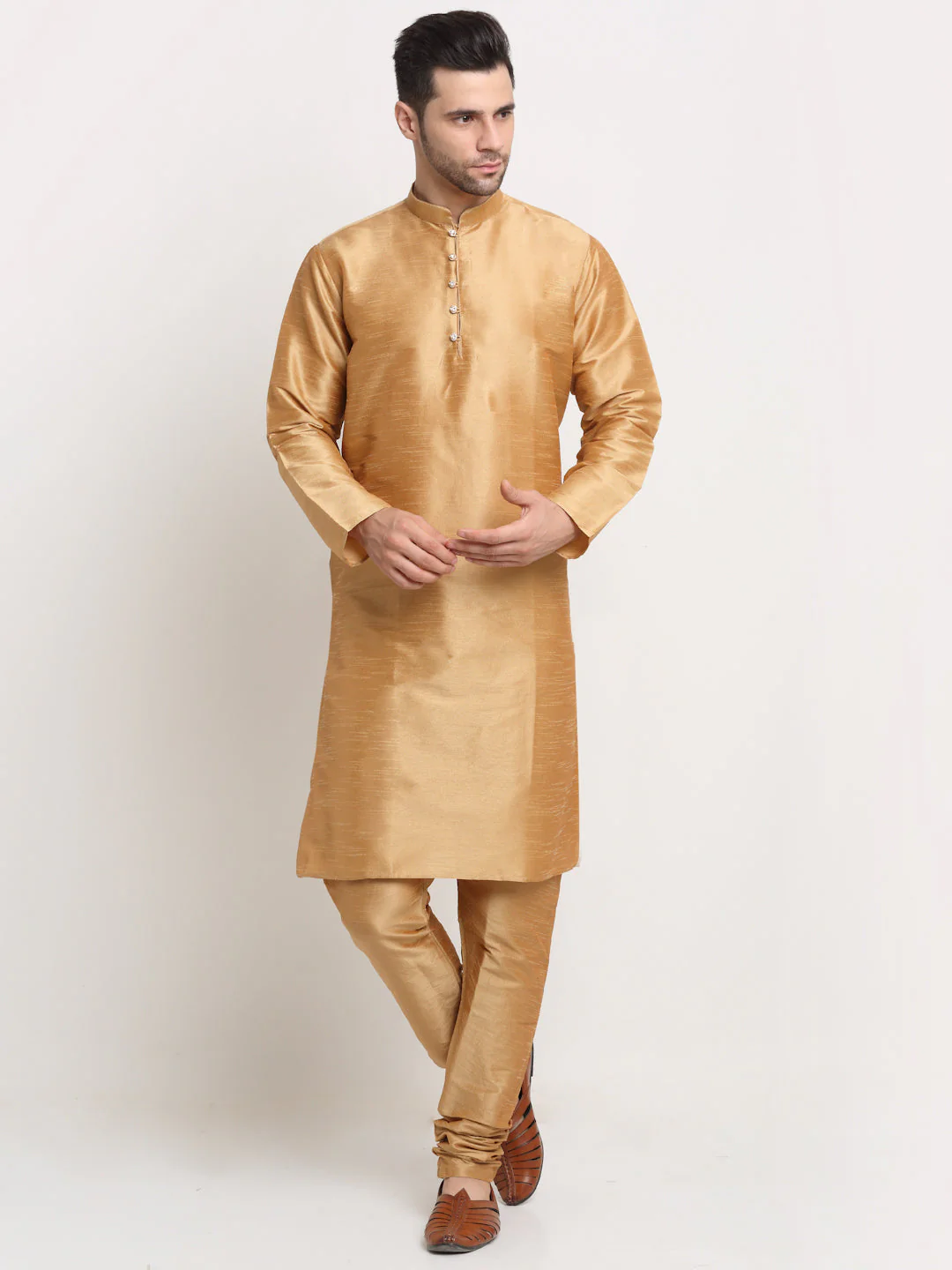 KRAFT INDIA Mens Gold Silk Blend Kurta and churidar with Paisley Nehru jacket - Image 46
