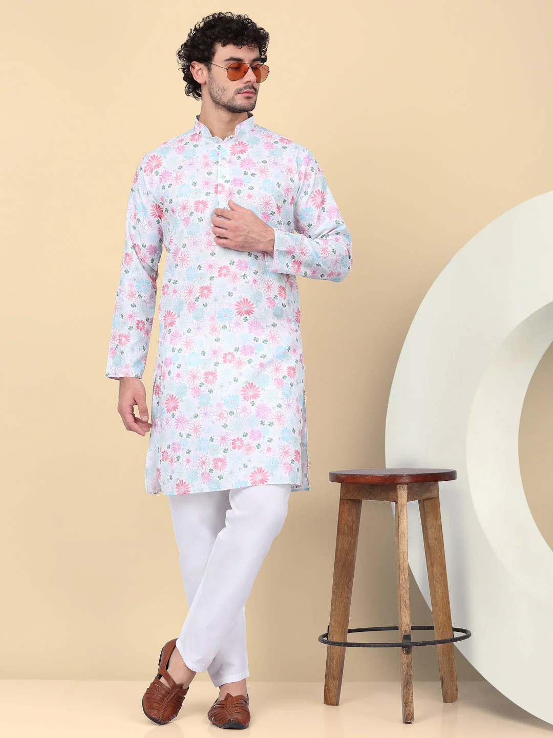 KRAFT INDIA Men's Linen Straight Floral Printed Kurta - Image 10