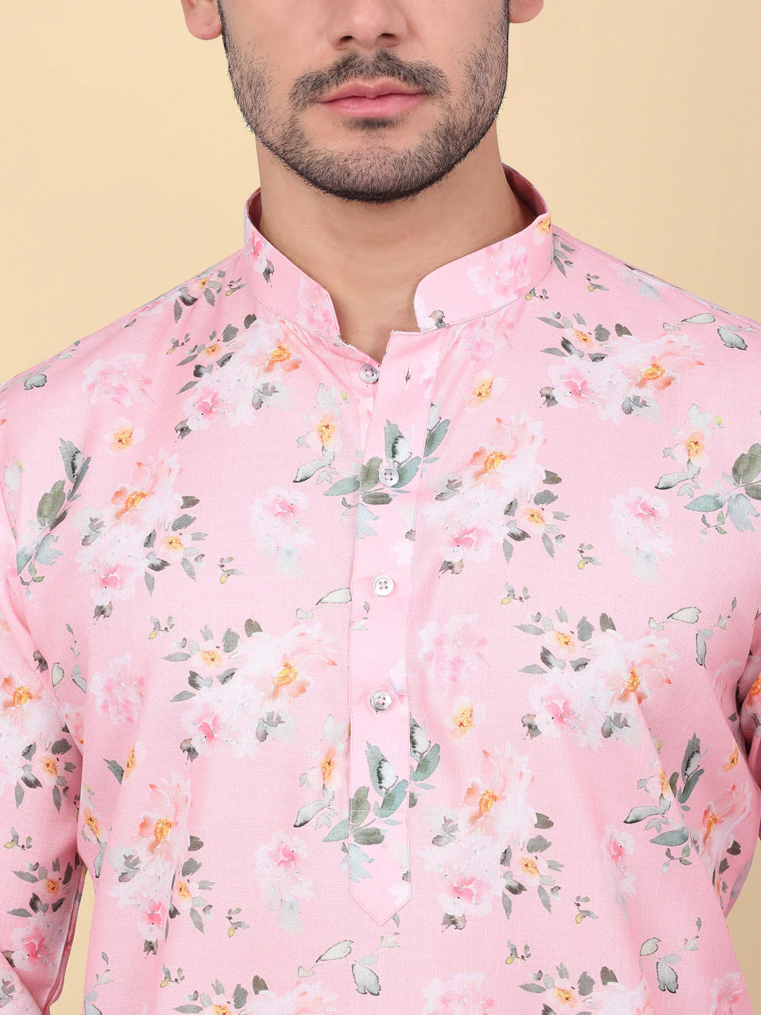 KRAFT INDIA Men's Linen Straight Floral Printed Kurta - Image 13