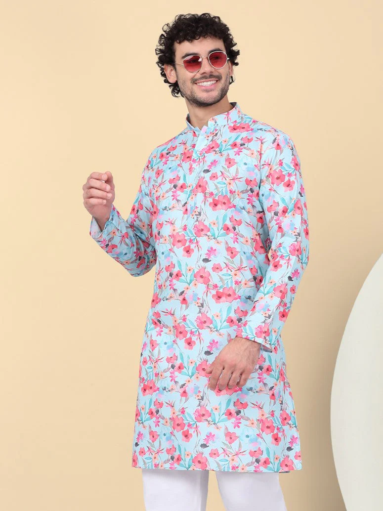 KRAFT INDIA Men's Linen Straight Floral Printed Kurta - Image 16