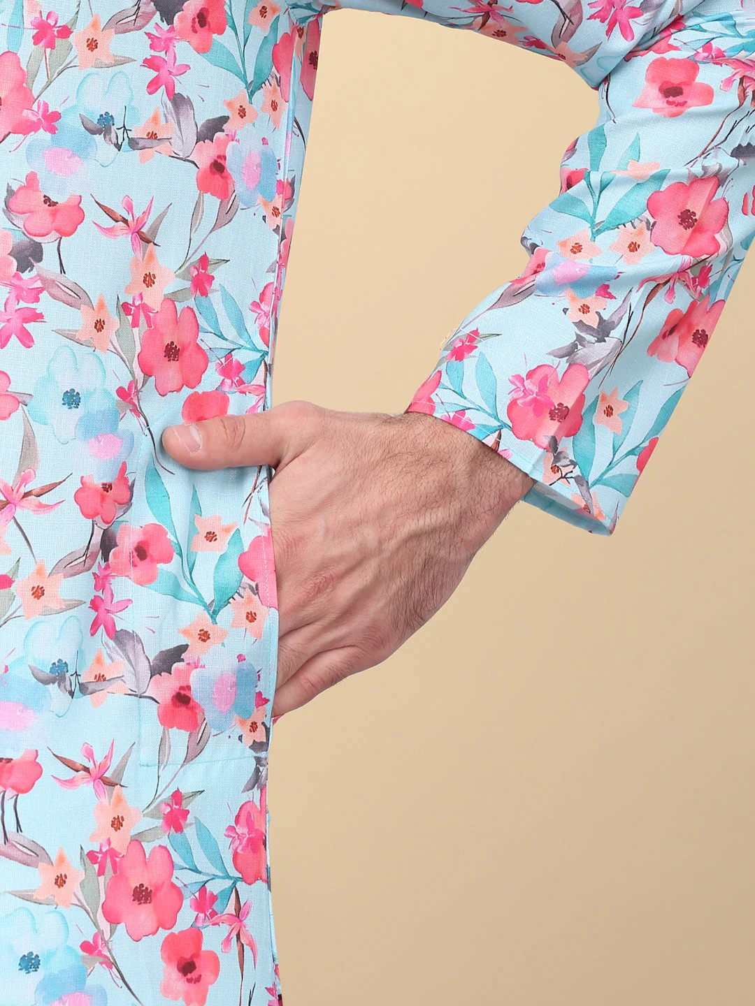 KRAFT INDIA Men's Linen Straight Floral Printed Kurta - Image 19