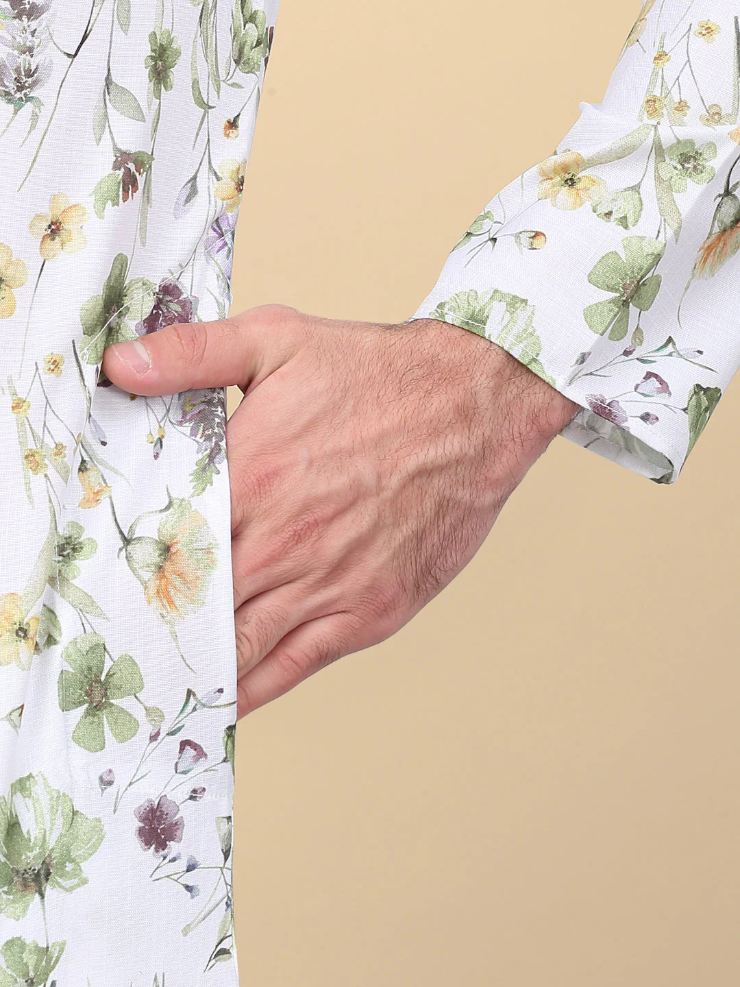 KRAFT INDIA Men's Linen Straight Floral Printed Kurta - Image 24