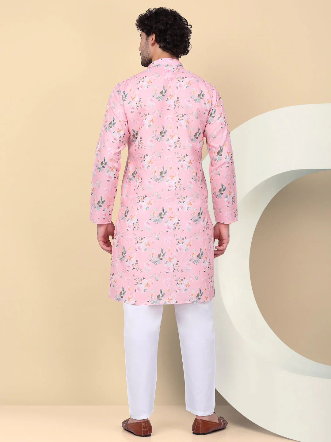 KRAFT INDIA Men's Linen Straight Floral Printed Kurta With Elastic Waistband Pyjama set - Image 10