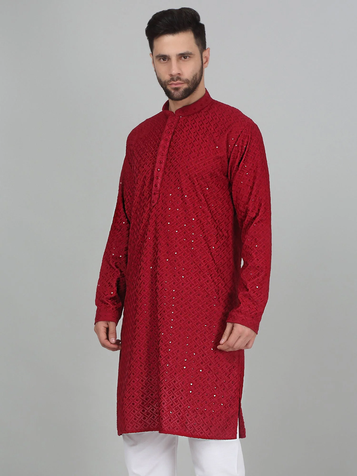 KRAFT INDIA Men's Linen Straight Floral Printed Kurta With Elastic Waistband Pyjama set - Image 11