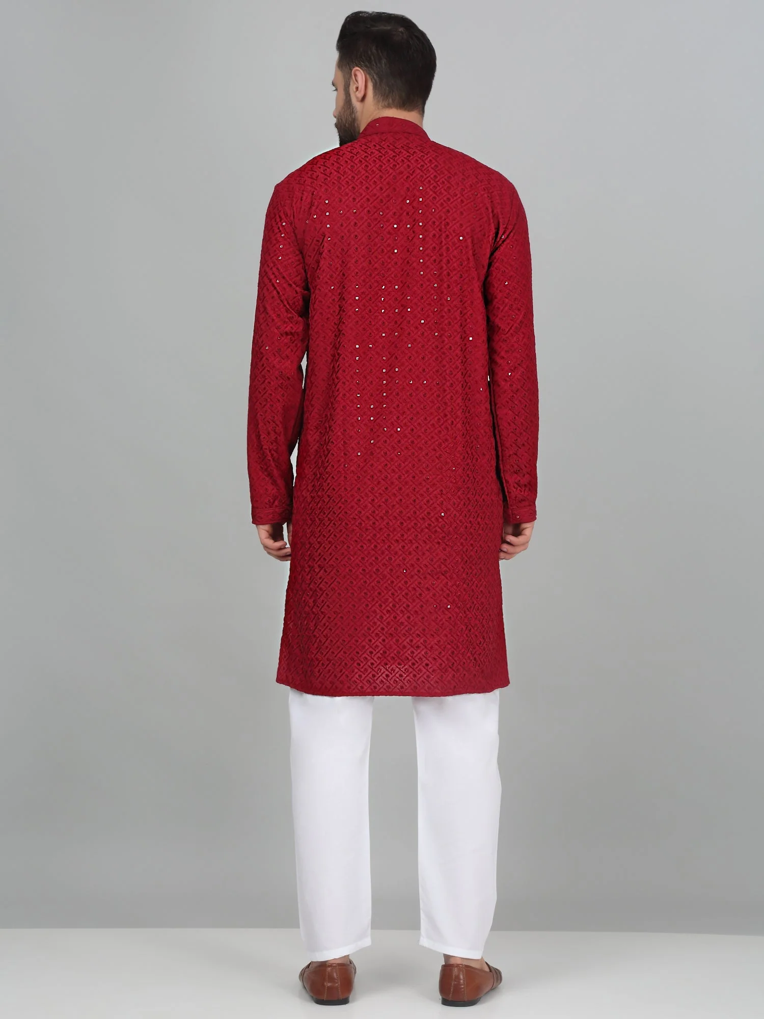 KRAFT INDIA Men's Linen Straight Floral Printed Kurta With Elastic Waistband Pyjama set - Image 12