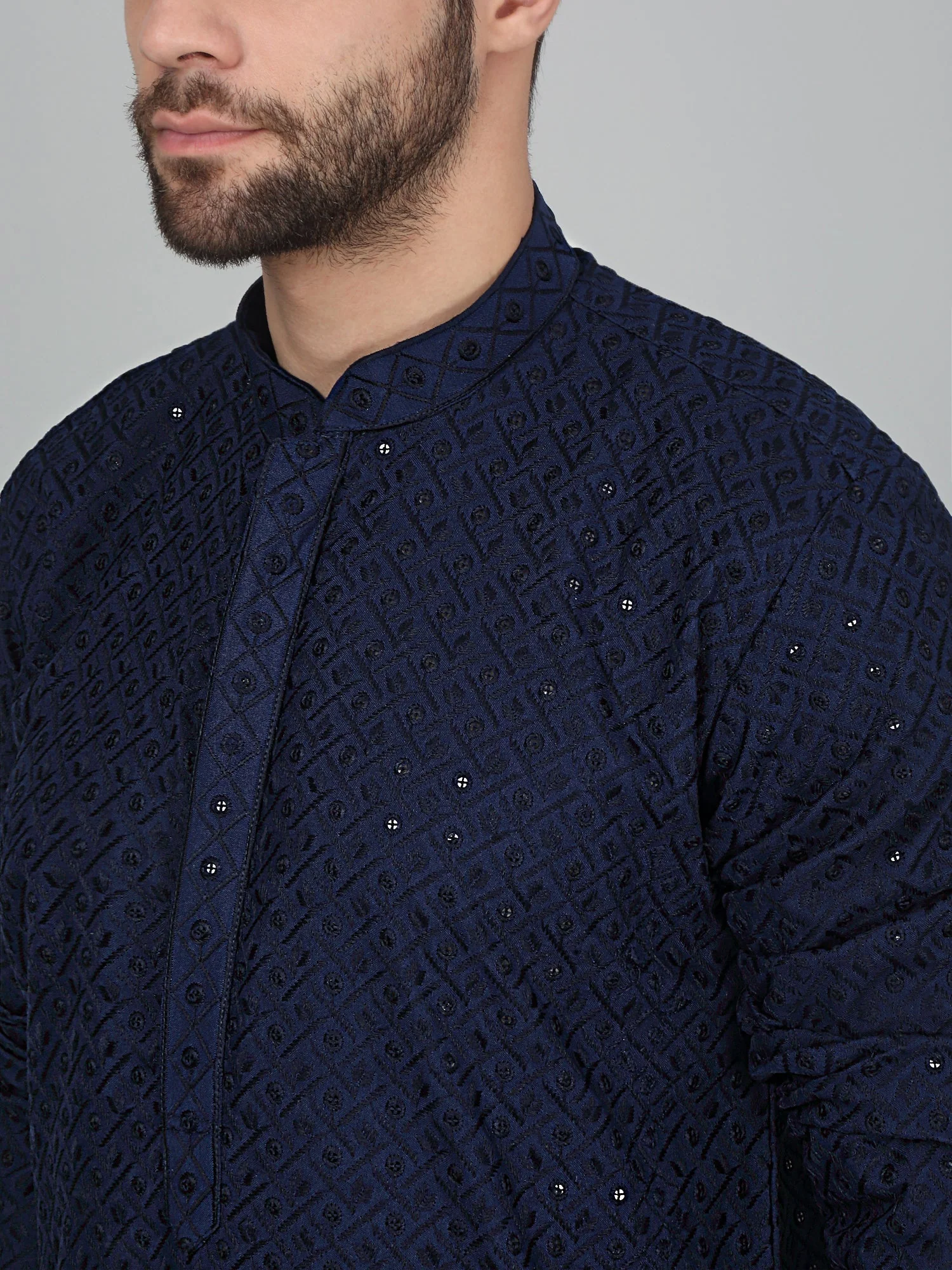 KRAFT INDIA Men's Linen Straight Floral Printed Kurta With Elastic Waistband Pyjama set - Image 18