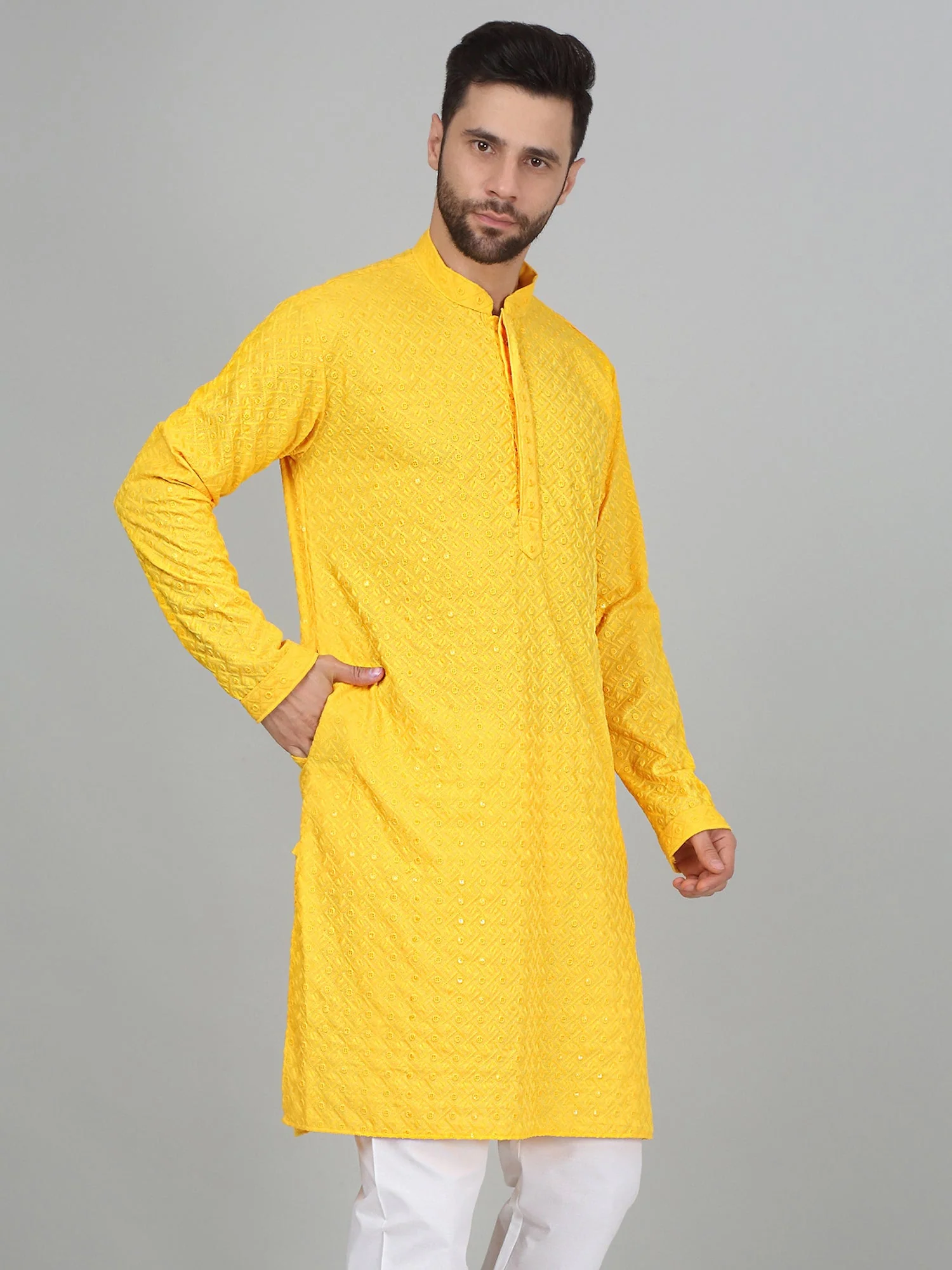 KRAFT INDIA Men's Linen Straight Floral Printed Kurta With Elastic Waistband Pyjama set - Image 26