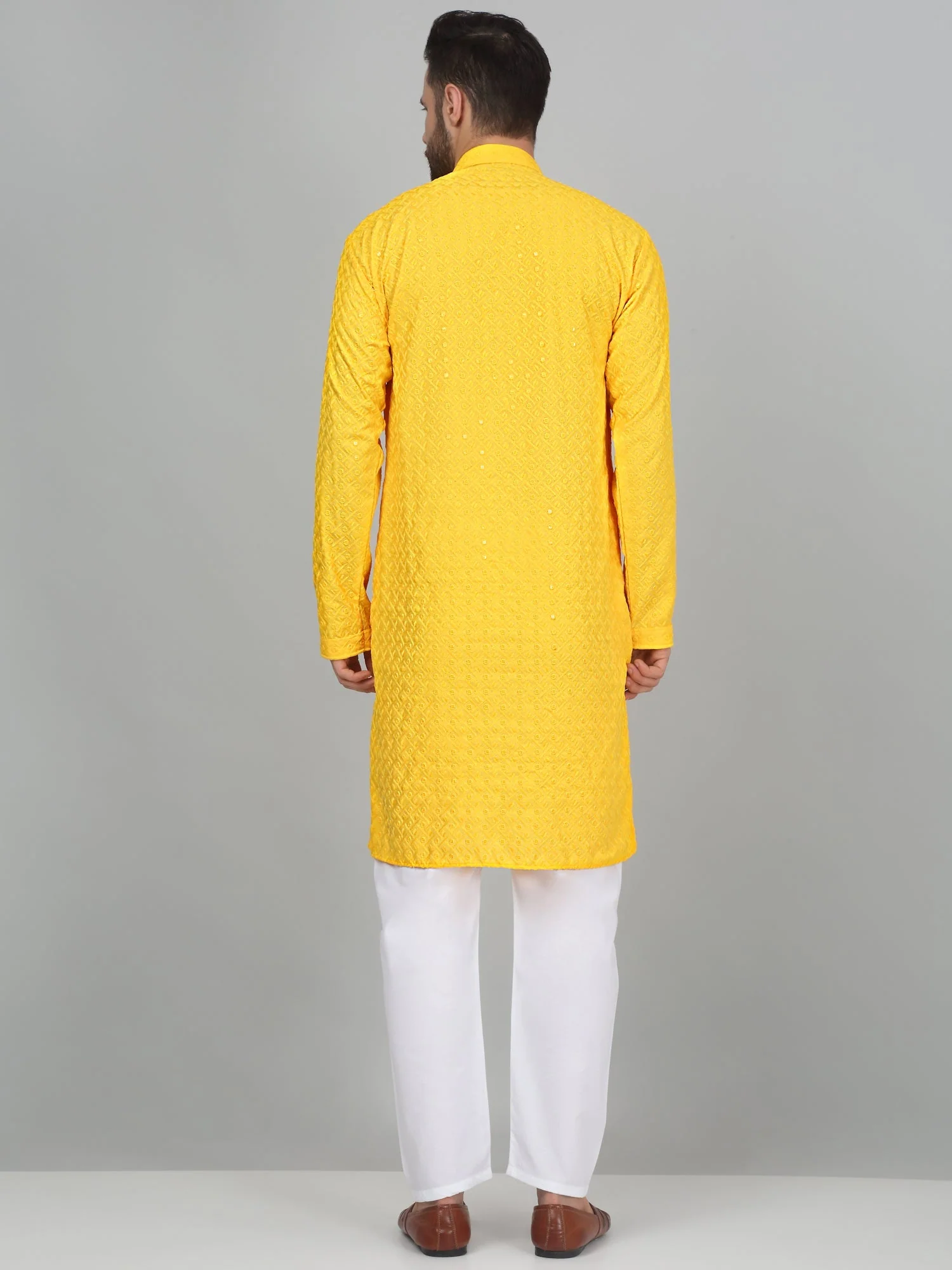 KRAFT INDIA Men's Linen Straight Floral Printed Kurta With Elastic Waistband Pyjama set - Image 27