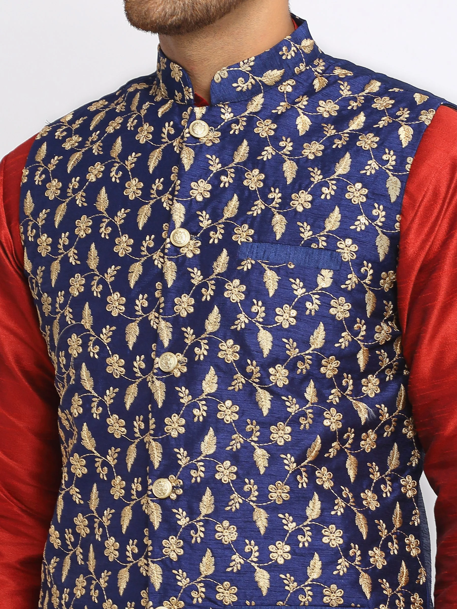 KRAFT INDIA Mens Maroon Kurta and churidar with embroided Zari Nehru jacket - Image 11