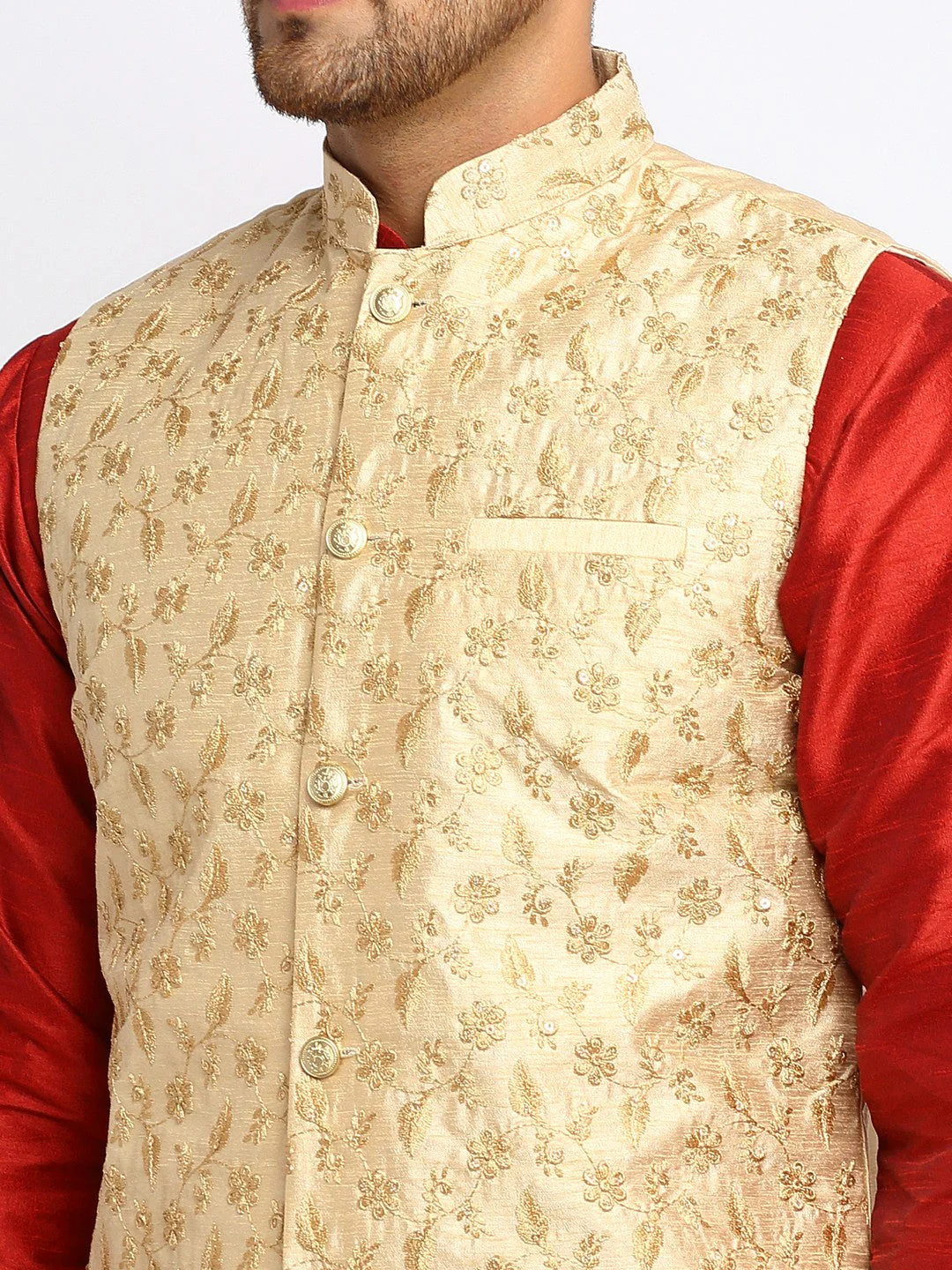 KRAFT INDIA Mens Maroon Kurta and churidar with embroided Zari Nehru jacket - Image 18