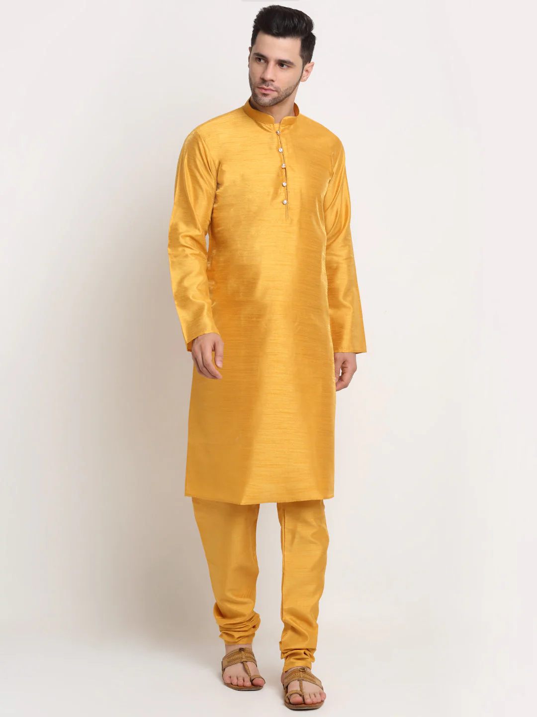 KRAFT INDIA Mens Mustard Silk Blend Kurta and churidar with Paisley Nehru jacket - Image 22