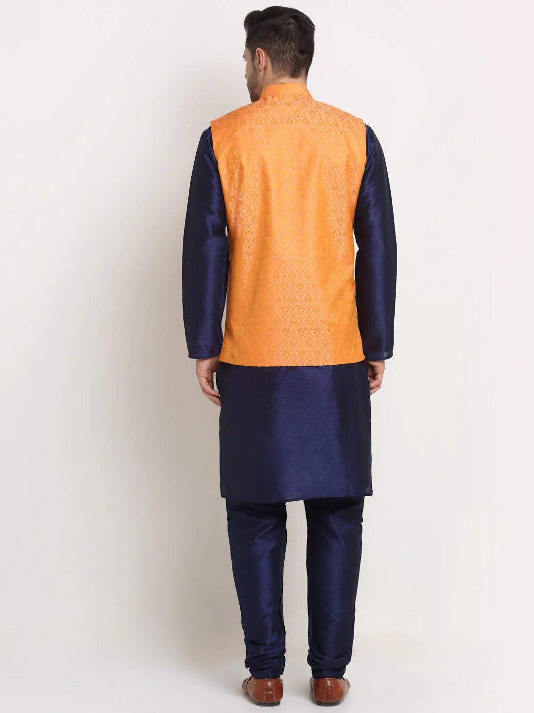 KRAFT INDIA Mens Navy Blue Silk Blend Kurta and churidar with Paisley Nehru jacket - Image 10