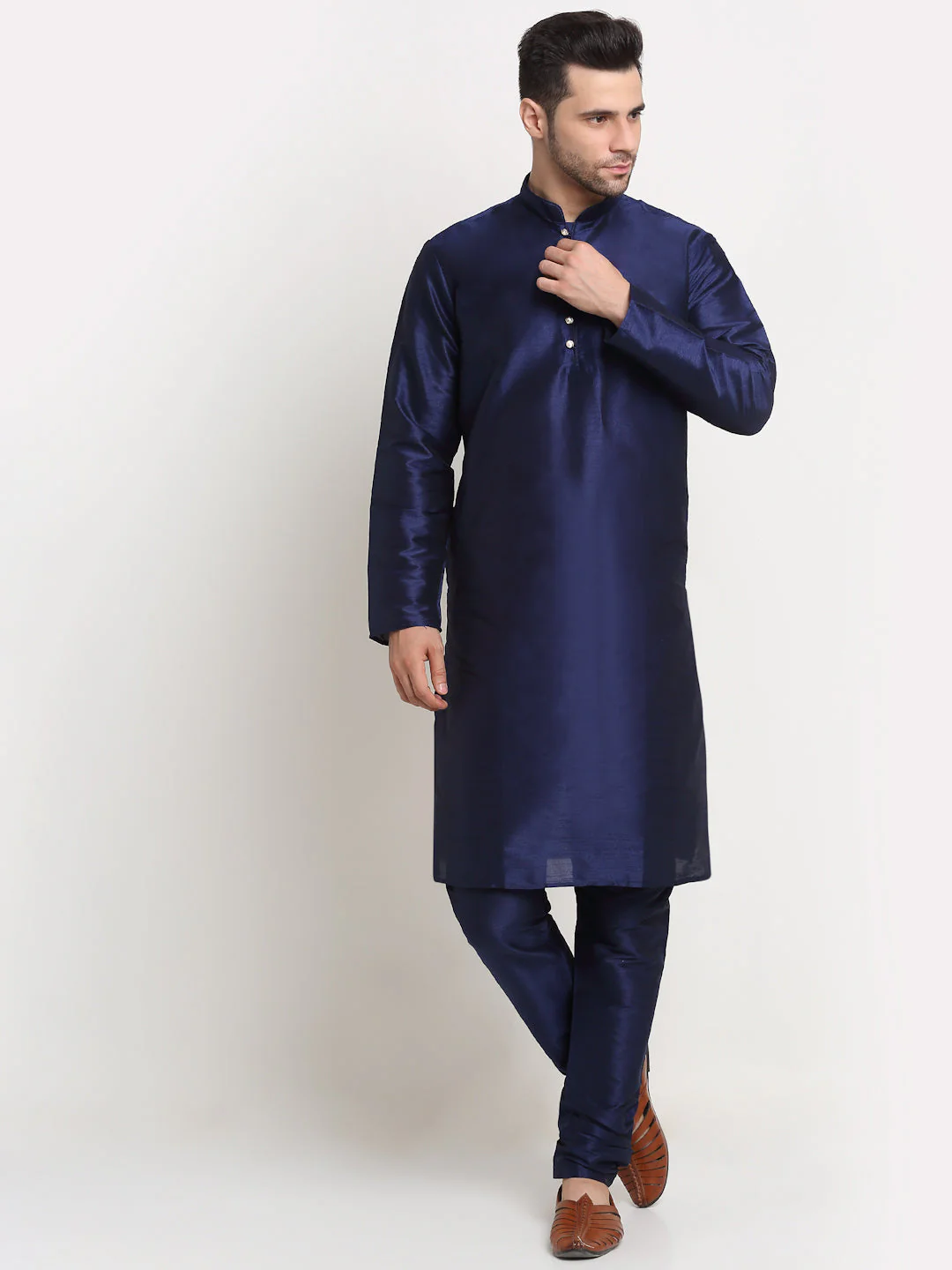 KRAFT INDIA Mens Navy Blue Silk Blend Kurta and churidar with Paisley Nehru jacket - Image 14
