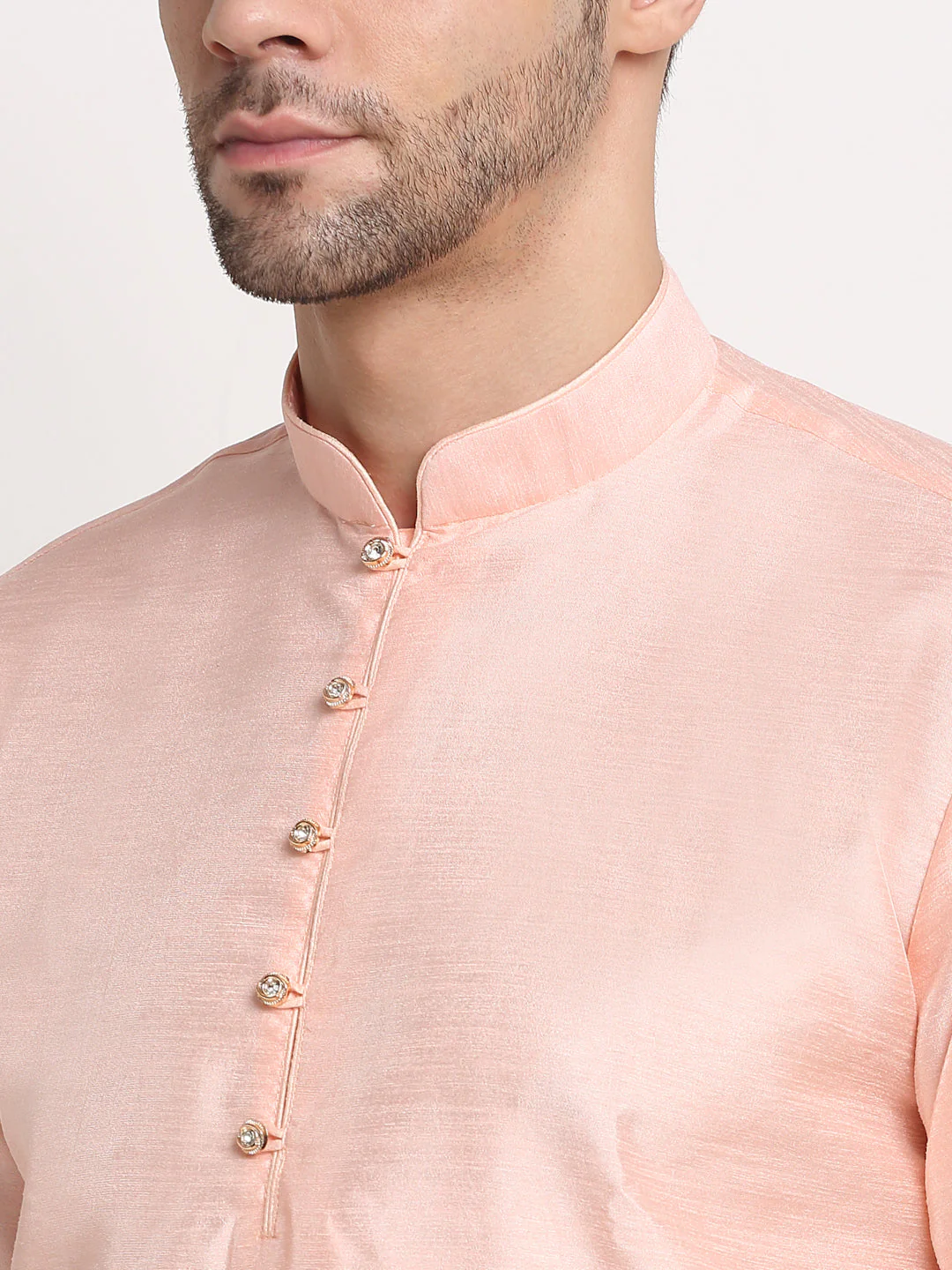 KRAFT INDIA Mens Peach Silk Blend Kurta and churidar with embroided Nehru jacket - Image 7