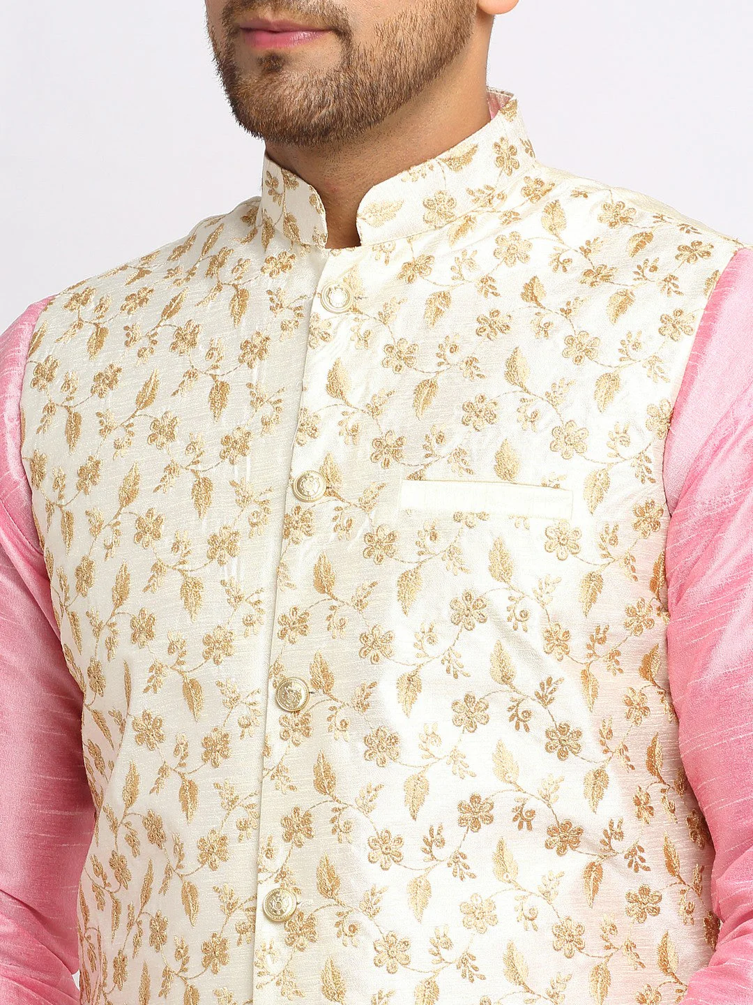 KRAFT INDIA Mens Pink Kurta and churidar with embroided Zari Nehru jacket - Image 11