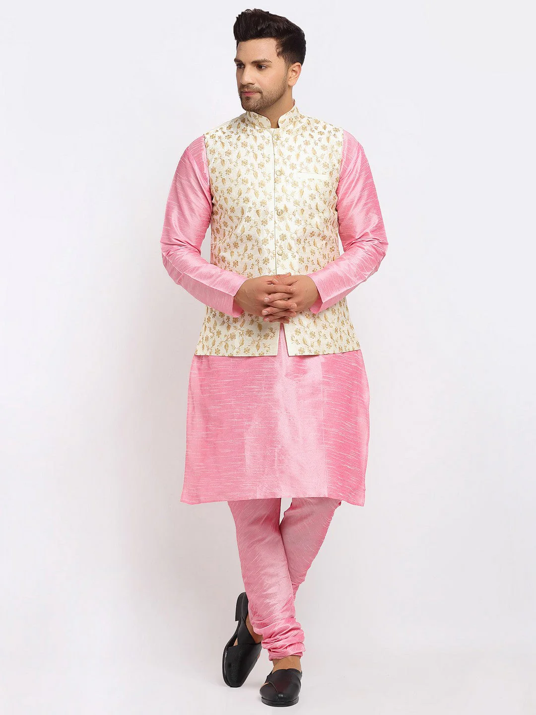 KRAFT INDIA Mens Pink Kurta and churidar with embroided Zari Nehru jacket - Image 66