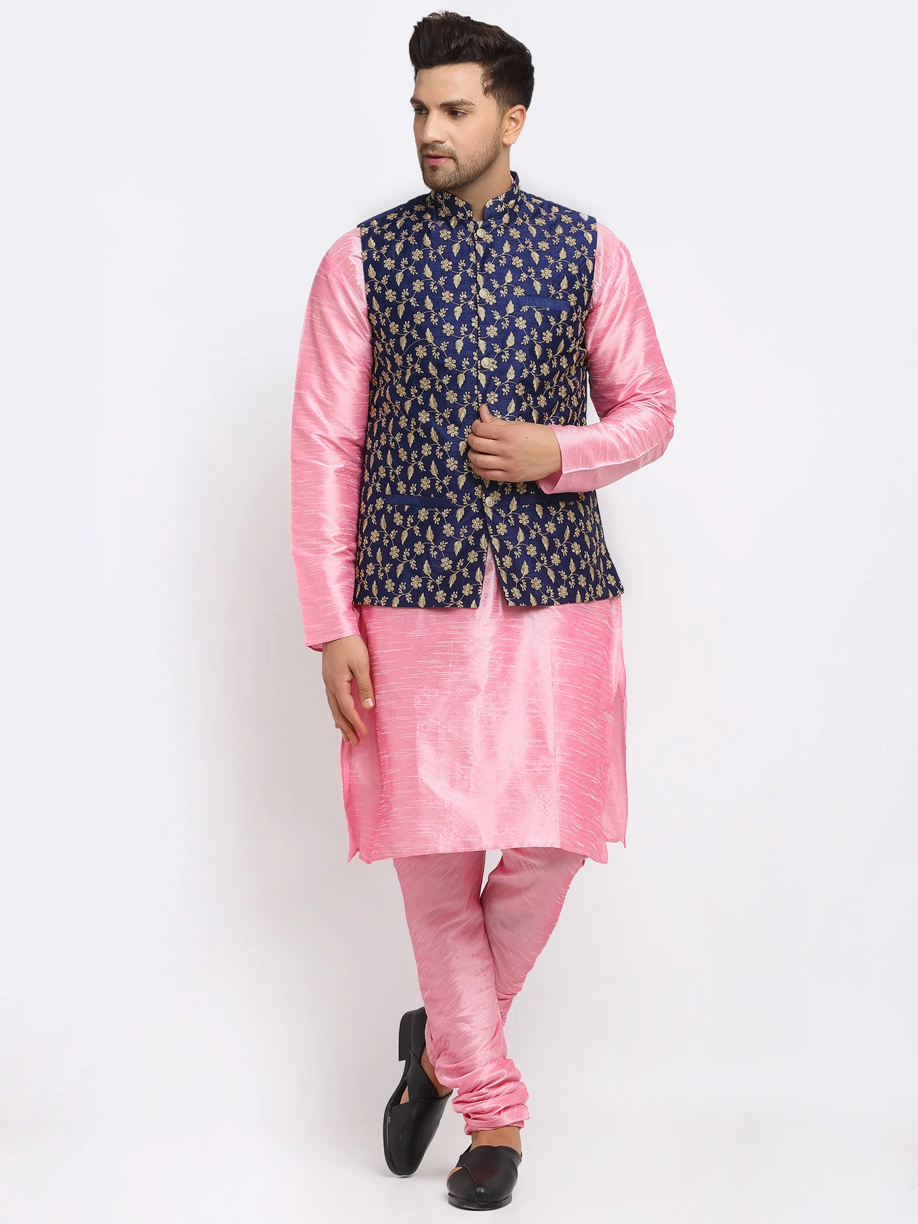 KRAFT INDIA Mens Pink Kurta and churidar with embroided Zari Nehru jacket - Image 76