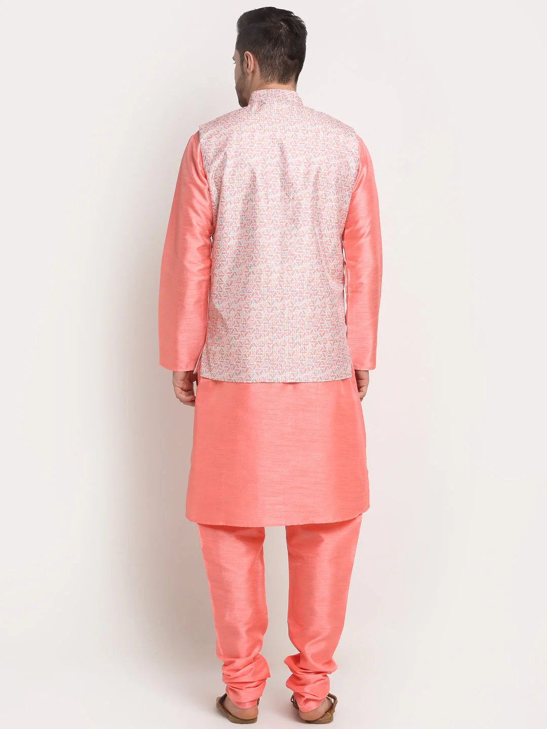 KRAFT INDIA Mens Pink Silk Blend Kurta and churidar with embroided Nehru jacket - Image 18