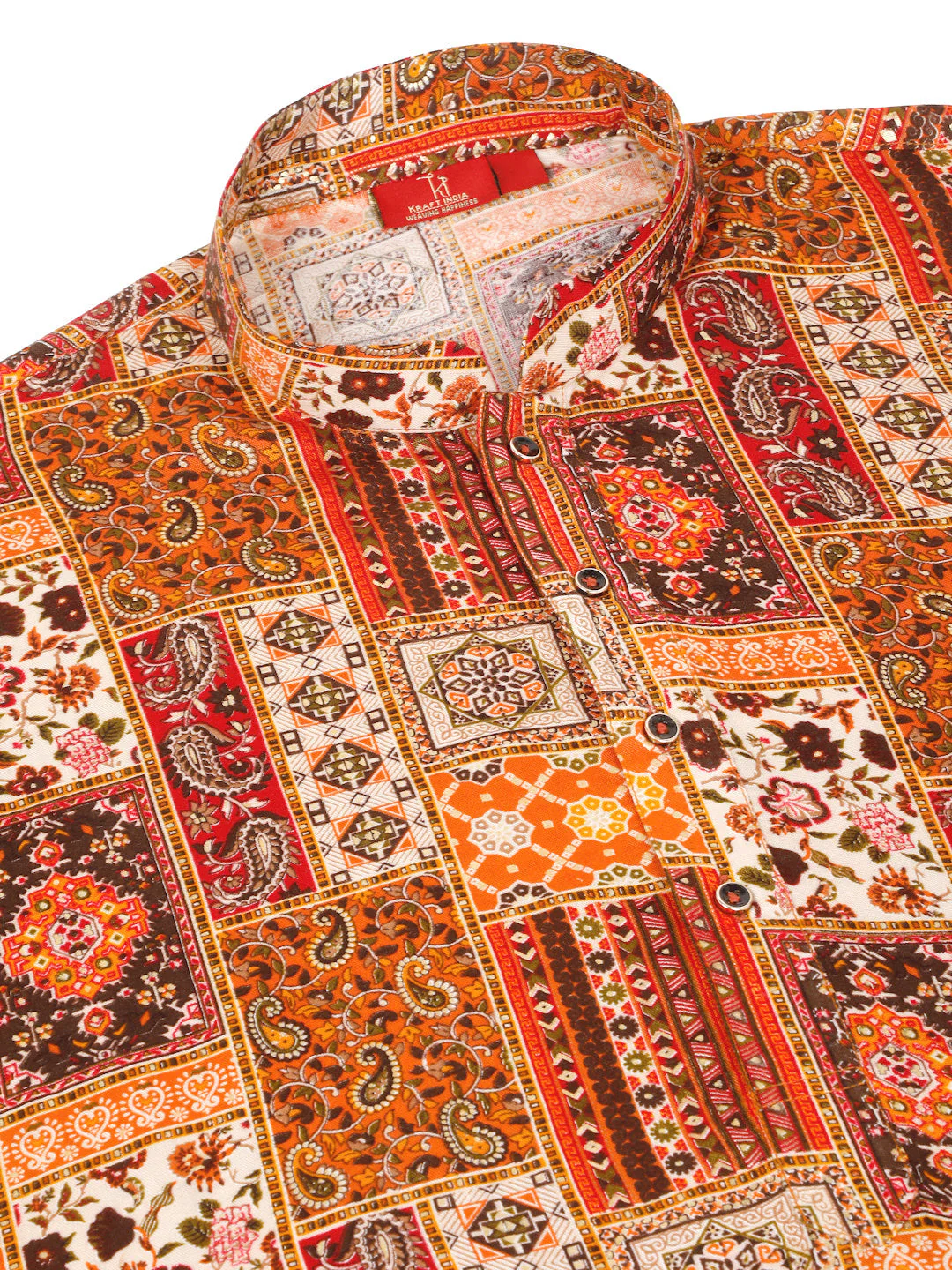 KRAFT INDIA Men's Rayon Ethnic Motif Embroidered Regular Straight Kurta - Image 10