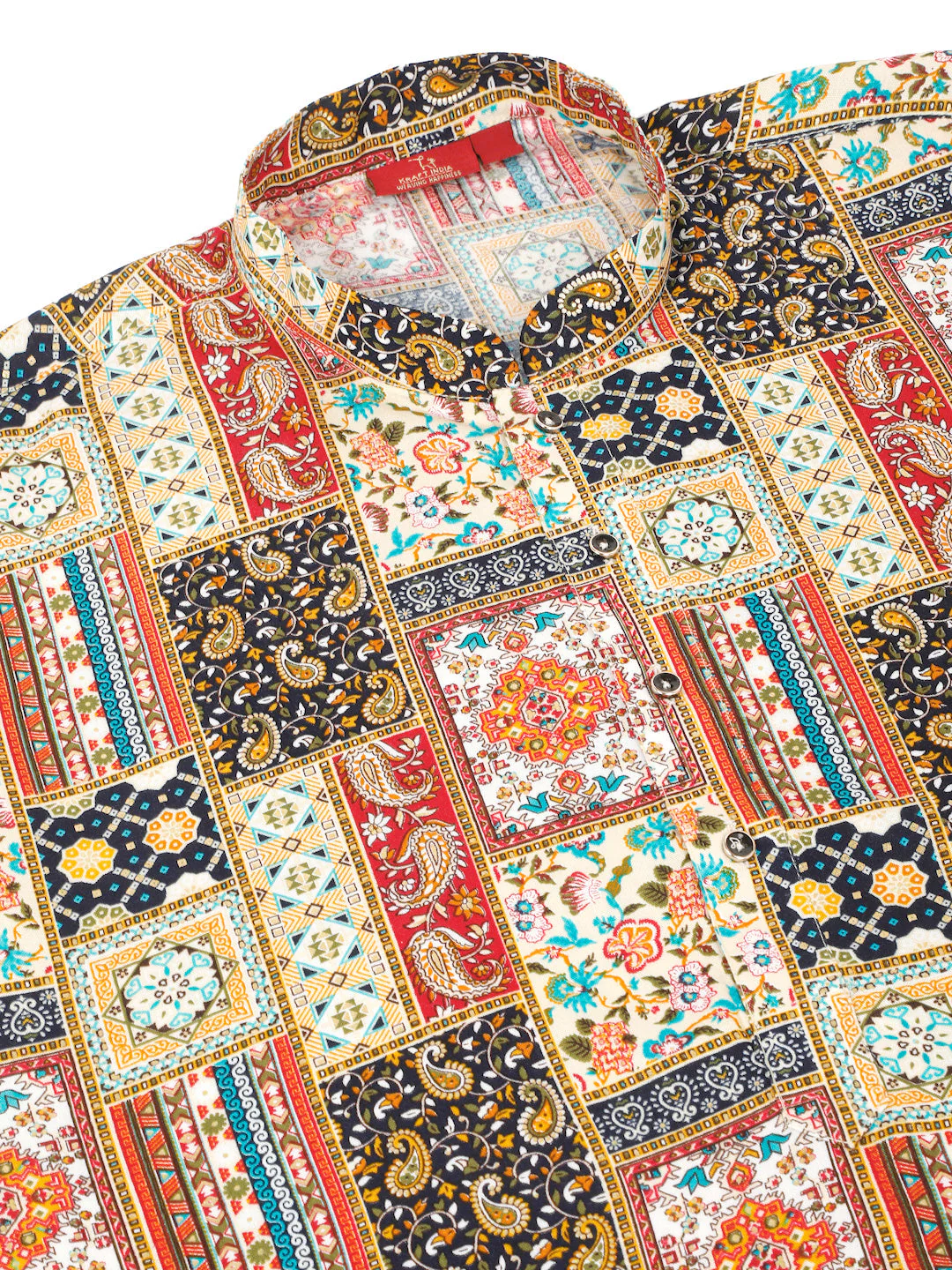 KRAFT INDIA Men's Rayon Ethnic Motif Printed Regular Straight Kurta With Elastic Waistband White Pyjama Set - Image 17