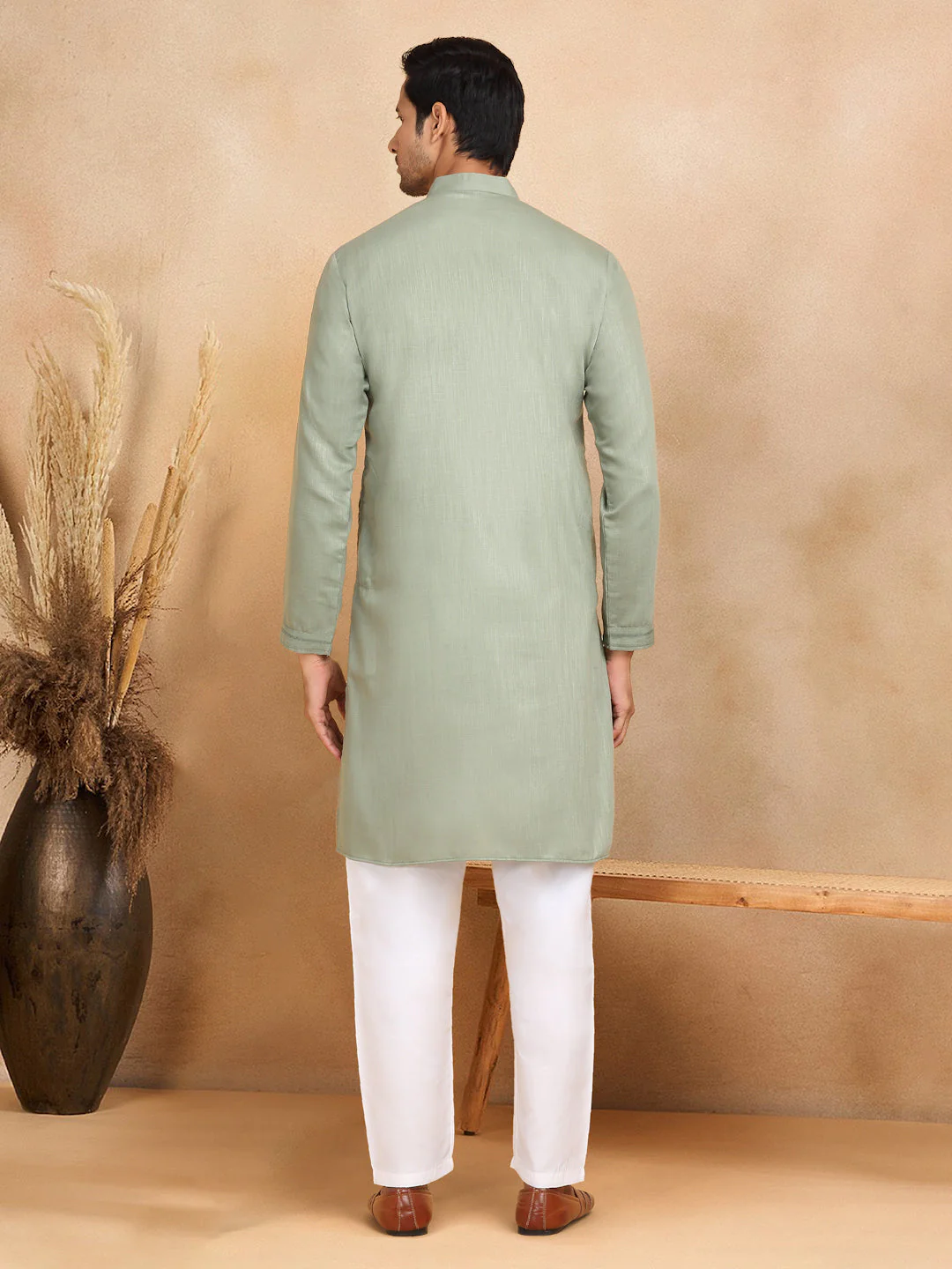 KRAFT INDIA Men's Regular Cotton Striped Mandarin Collar Long Sleeve Kurta Pyjama Set - Image 7