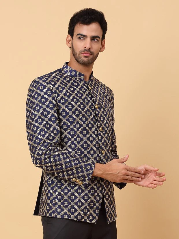 KRAFT INDIA Men's Regular Fit Embroidered Silk Blend Zari Bandhgala Coat - Image 13