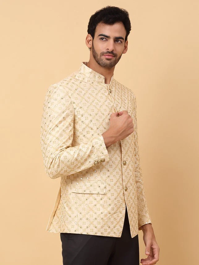 KRAFT INDIA Men's Regular Fit Embroidered Silk Blend Zari Bandhgala Coat - Image 3
