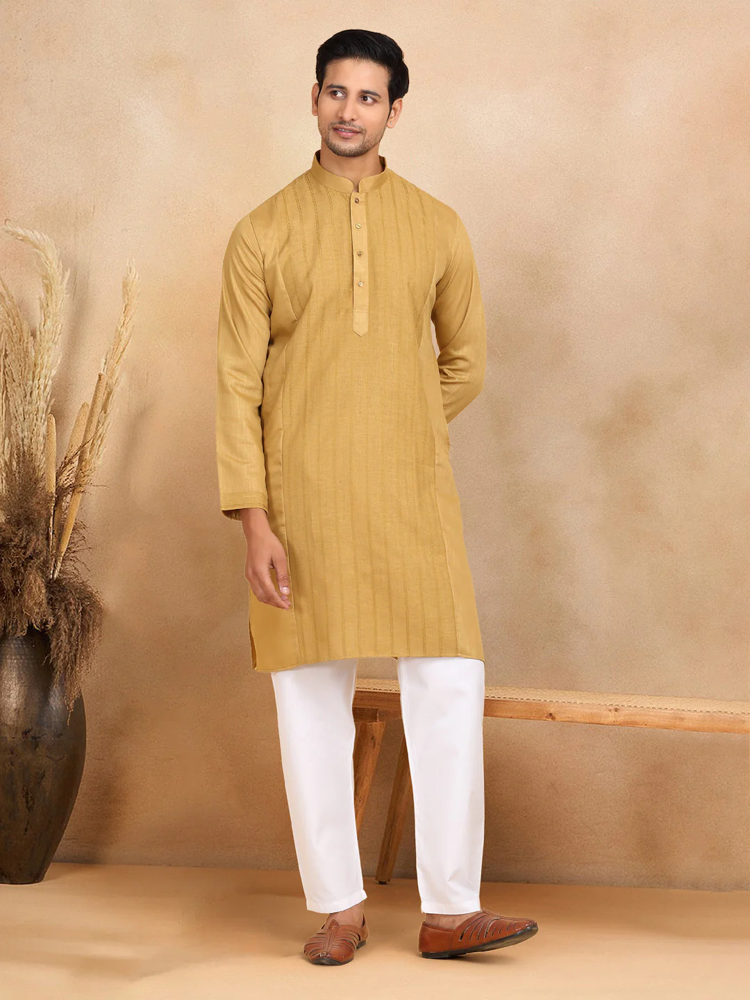 KRAFT INDIA Men's Regular Striped Mandarin Collar Long Sleeve Kurta - Image 19