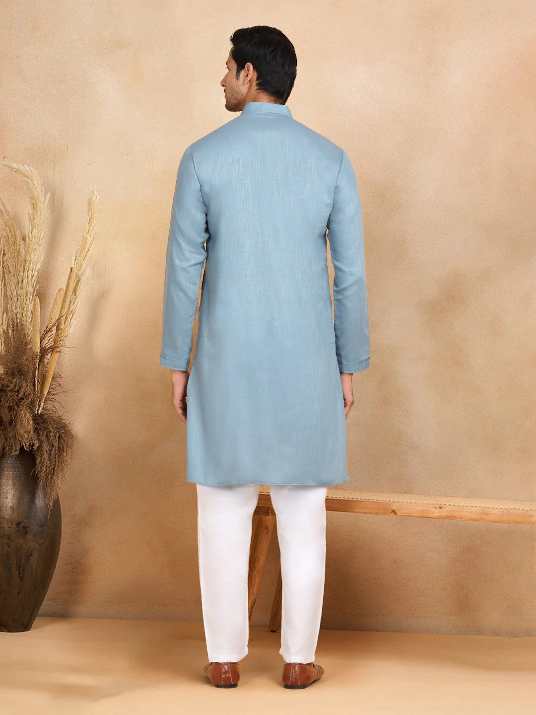 KRAFT INDIA Men's Regular Striped Mandarin Collar Long Sleeve Kurta - Image 2