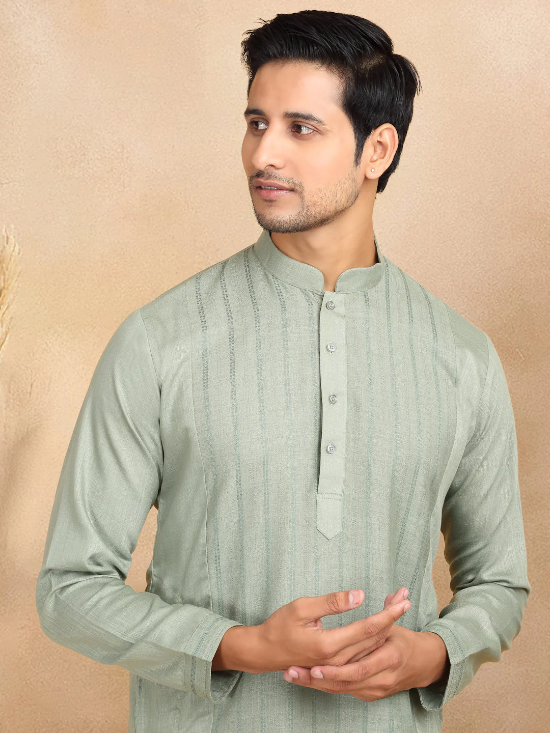 KRAFT INDIA Men's Regular Striped Mandarin Collar Long Sleeve Kurta - Image 8