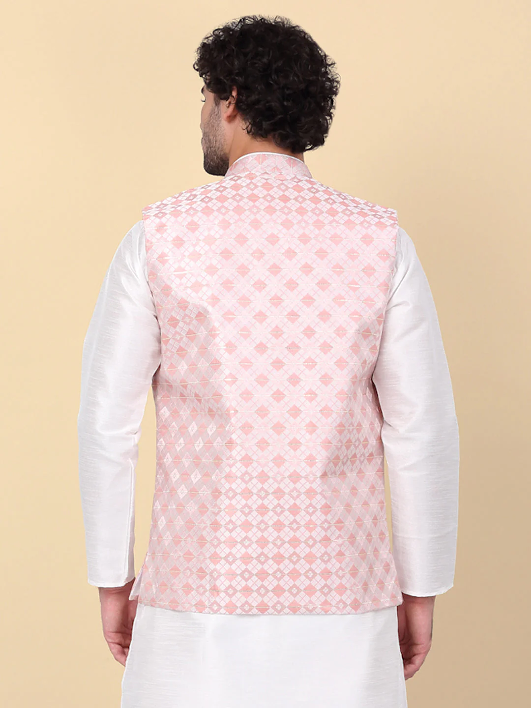 KRAFT INDIA Men's Sequins Silk Jacquard Sleeveless Nehru Jacket - Image 7