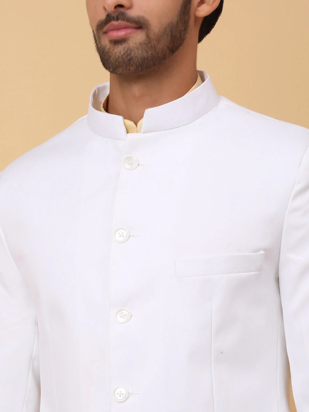 KRAFT INDIA Men's Silk Beige Kurta Churidar With Solid Twill Bandhgala Suit/Coat - Image 23