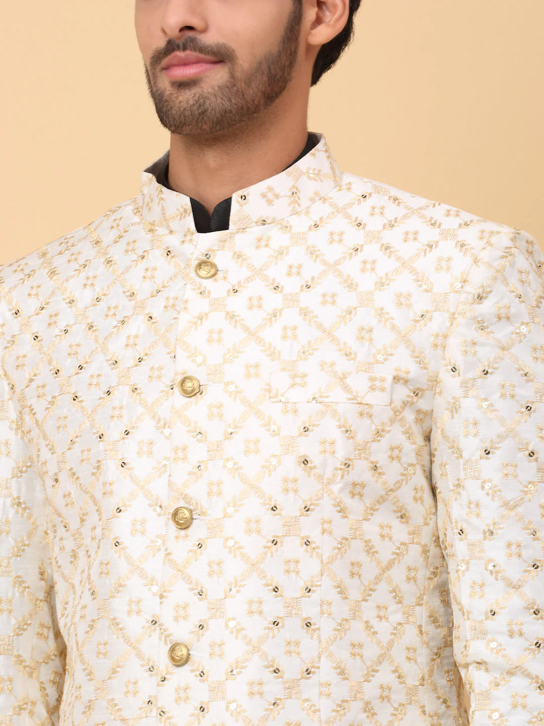 KRAFT INDIA Men's Silk Black Kurta Churidar With Embroidered Zari Bandhgala Suit/Coat - Image 8