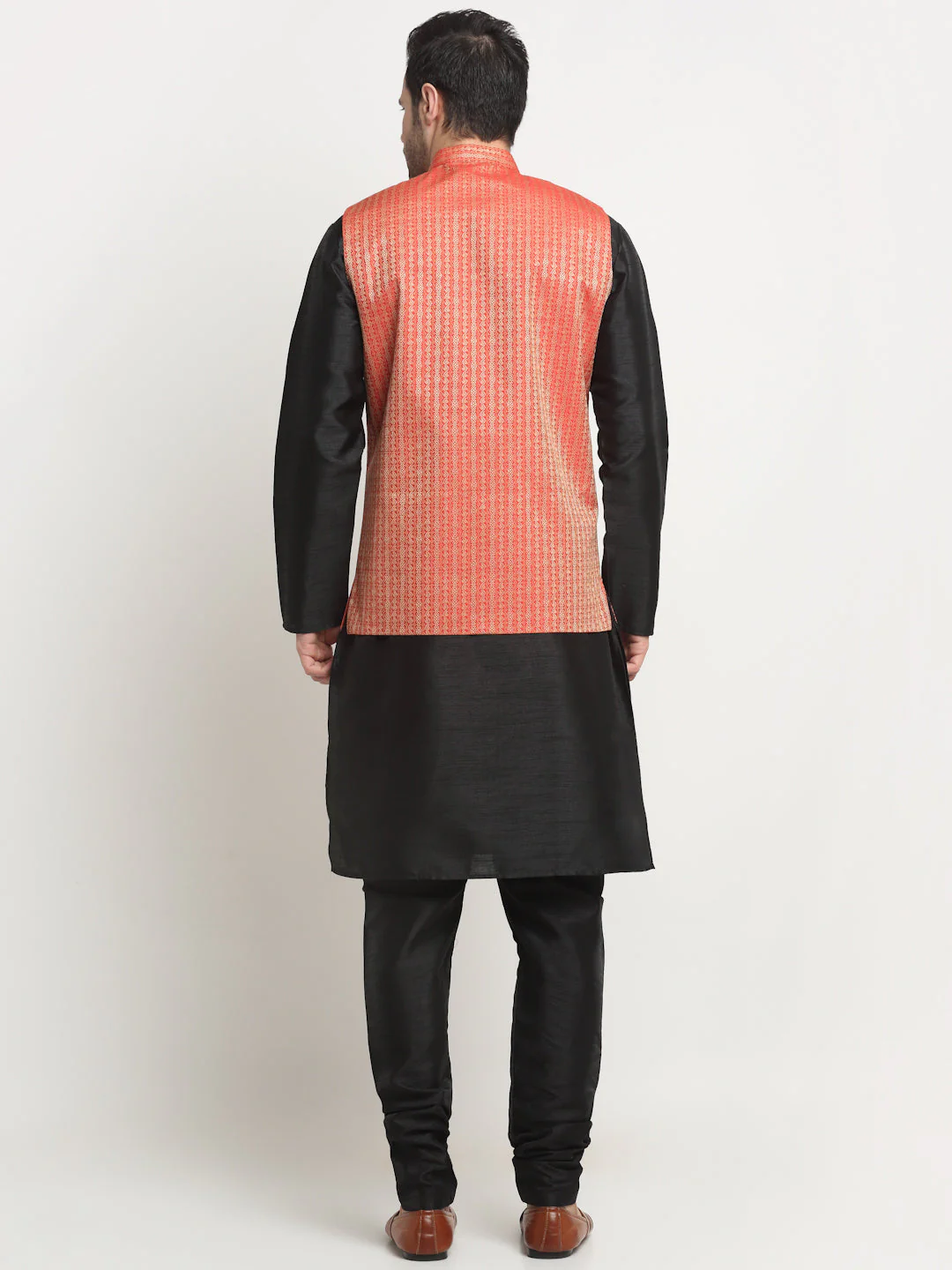 KRAFT INDIA Men's Silk Black Kurta Churidar with Nehru Jacket Set - Image 11