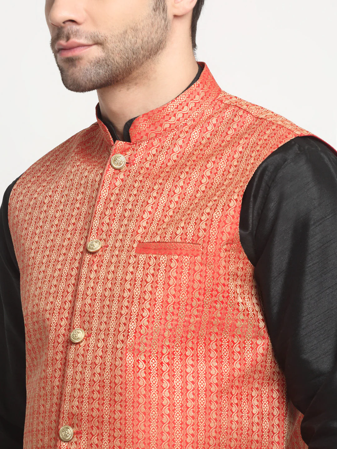 KRAFT INDIA Men's Silk Black Kurta Churidar with Nehru Jacket Set - Image 13