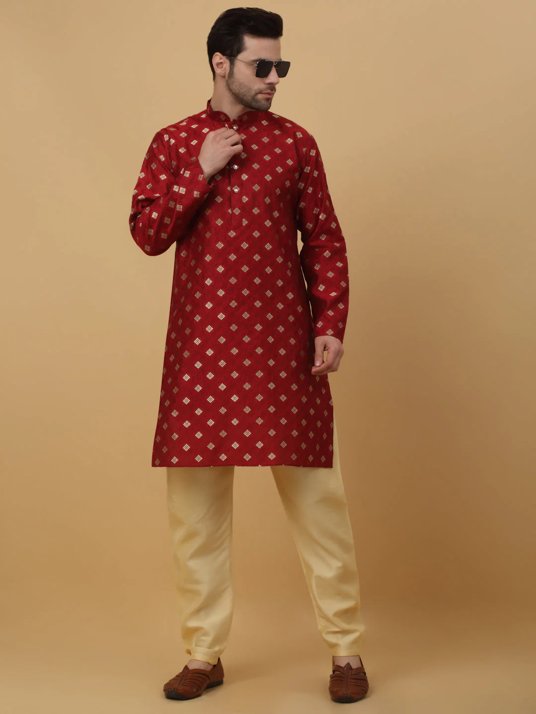 KRAFT INDIA Men's Silk Blend Beige Elastic Waistband Churidar For Kurta - Image 4