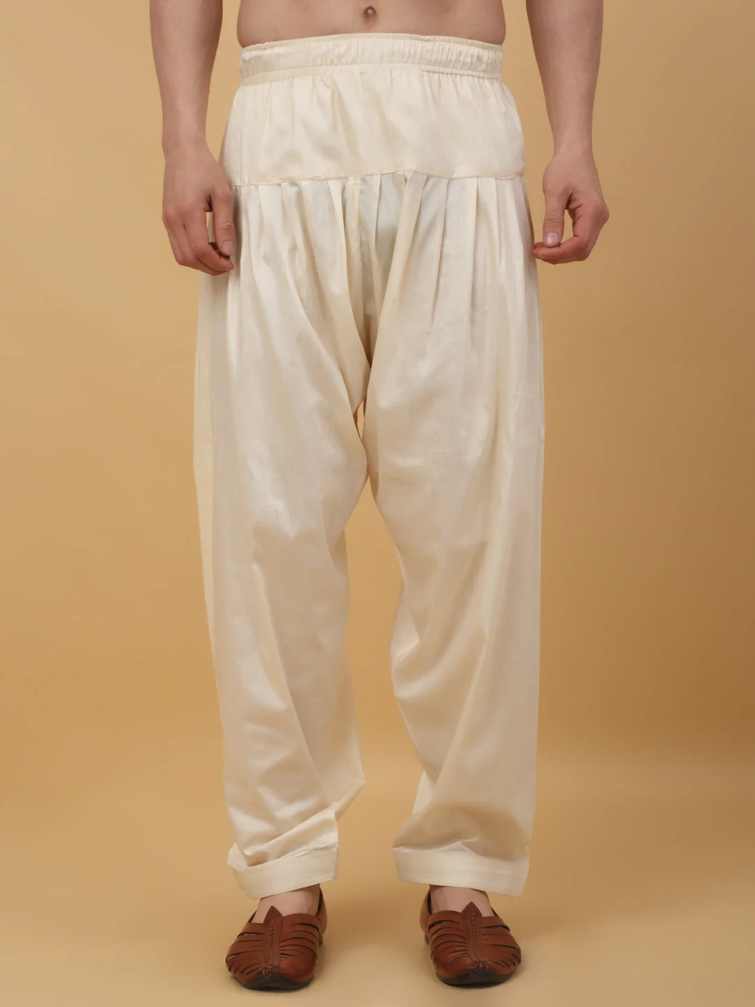KRAFT INDIA Men's Silk Blend Beige Elastic Waistband Patiala Salwar For Kurta - Image 39
