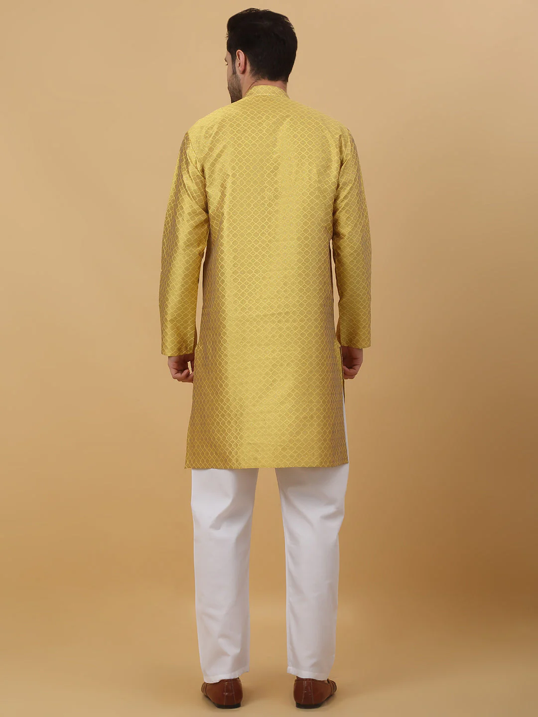 KRAFT INDIA Men's Silk Blend Geometric Jacquard Kurta Only - Image 12