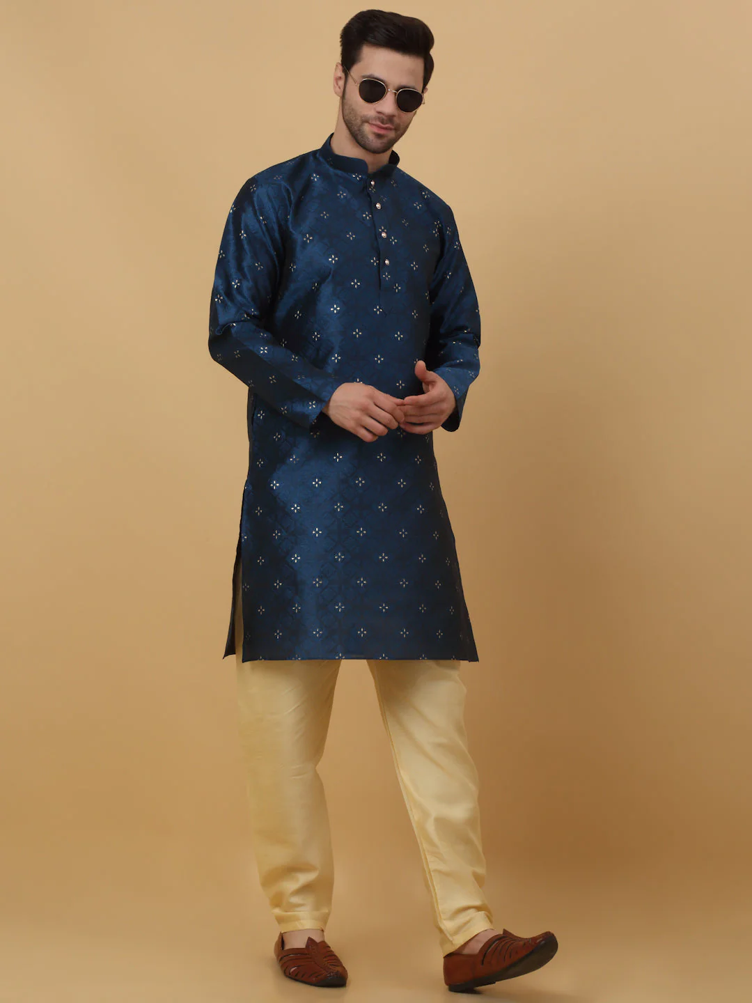KRAFT INDIA Men's Silk Blend Jacquard Sequenced Kurta Only - Image 4