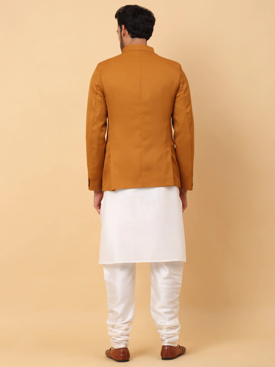 KRAFT INDIA Men's Silk Cream Kurta Churidar With Solid Twill Bandhgala Suit/Coat - Image 15