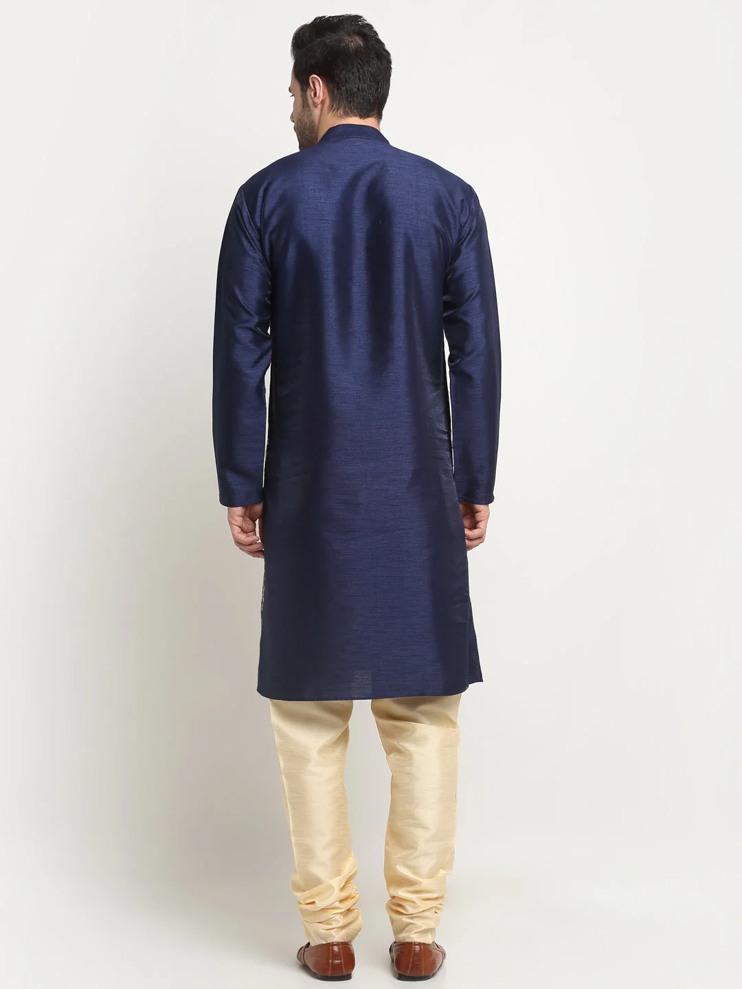 KRAFT INDIA Men's Silk Embroided Zari Kurta & Beige Churidar Set - Image 23