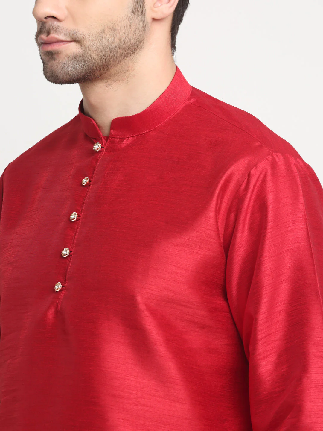 KRAFT INDIA Men's Silk Maroon Kurta Churidar With Polka Dotted Nehru Jacket Set - Image 17