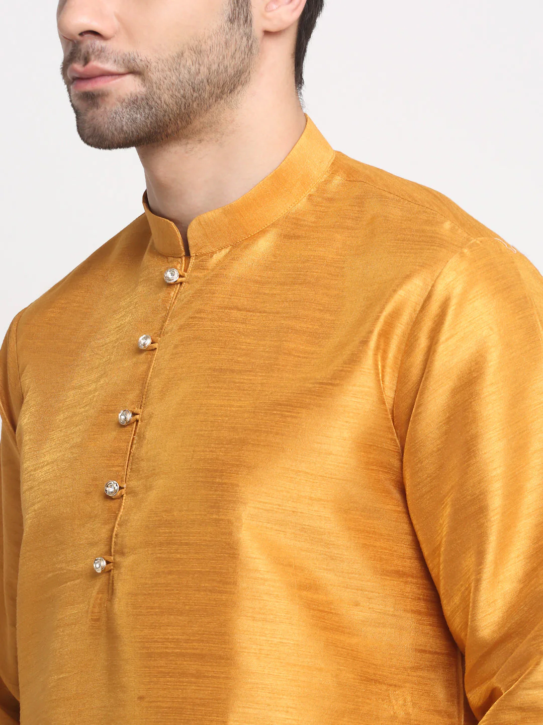 KRAFT INDIA Men's Silk Mustard Kurta Churidar with Nehru Jacket Set - Image 17